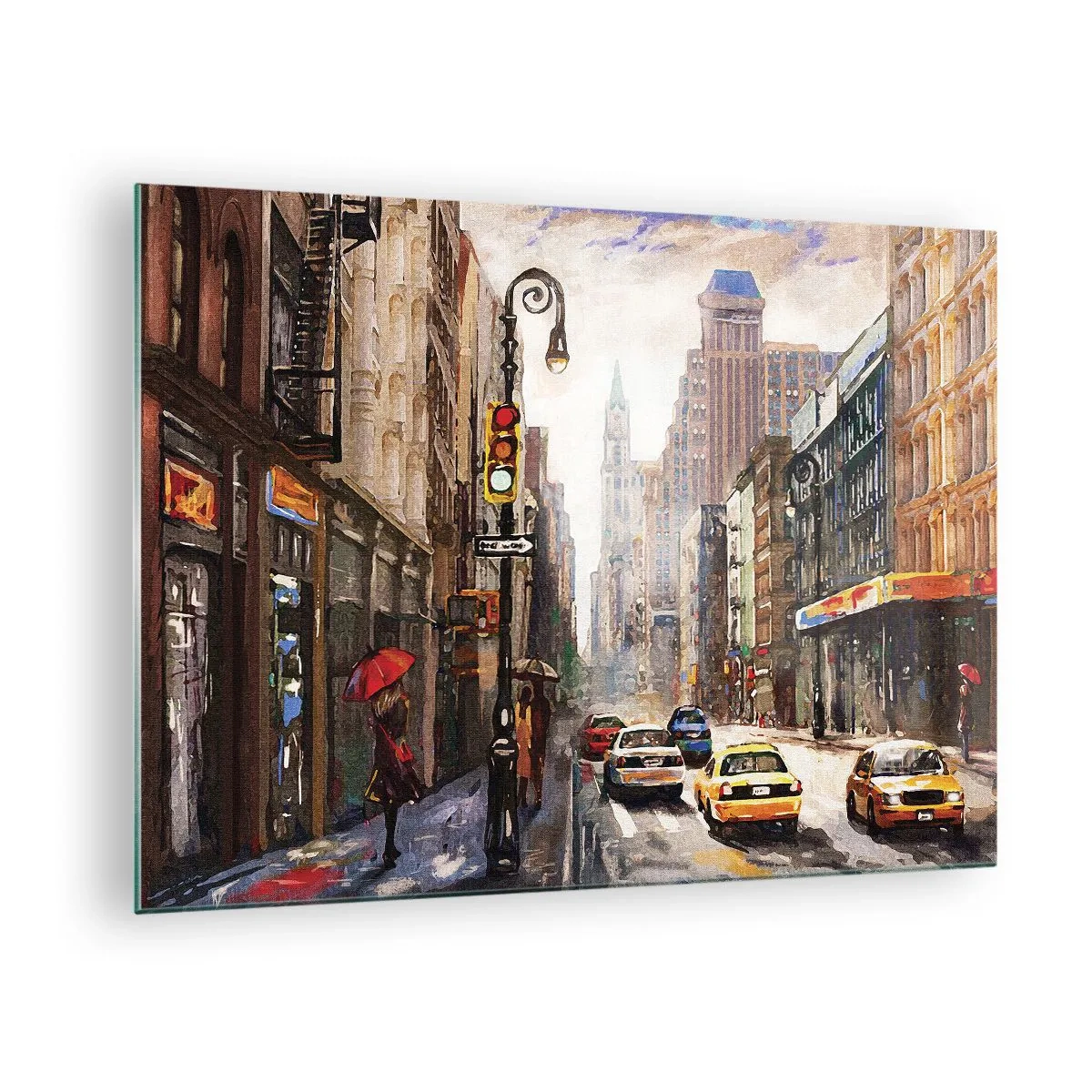Schilderen op glas - New York – ook kleurrijk in de regen - 70x50cm - New York - ook kleurrijk in de regen - Moderne wanddecoratie voor woonkamer en slaapkamer ARTTOR