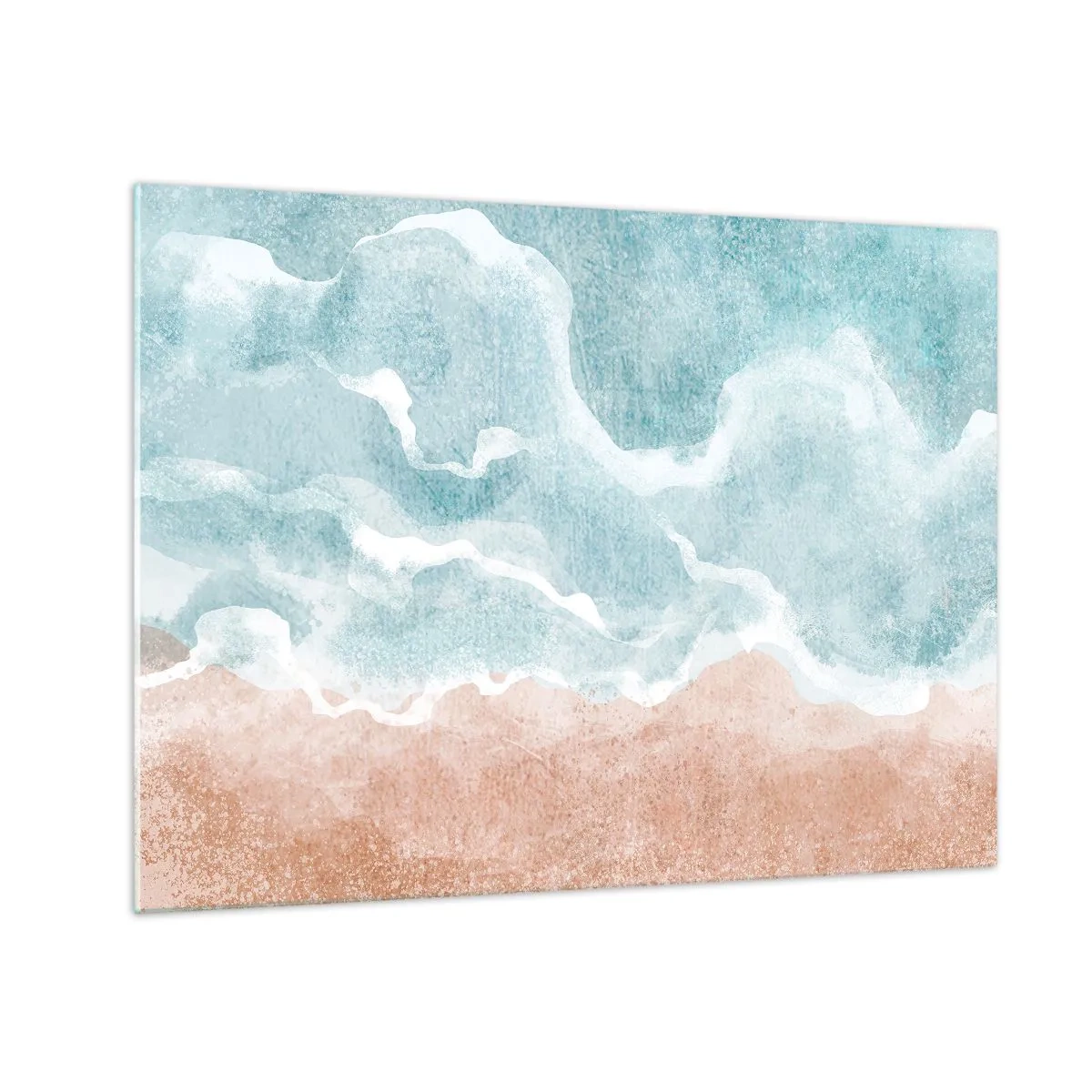 Schilderen op glas - Pastelgolven in blauw- en beigetinten creëren een wolkachtige abstractie. - 70x50cm - Wolkenabstractie - Moderne wanddecoratie voor woonkamer en slaapkamer ARTTOR