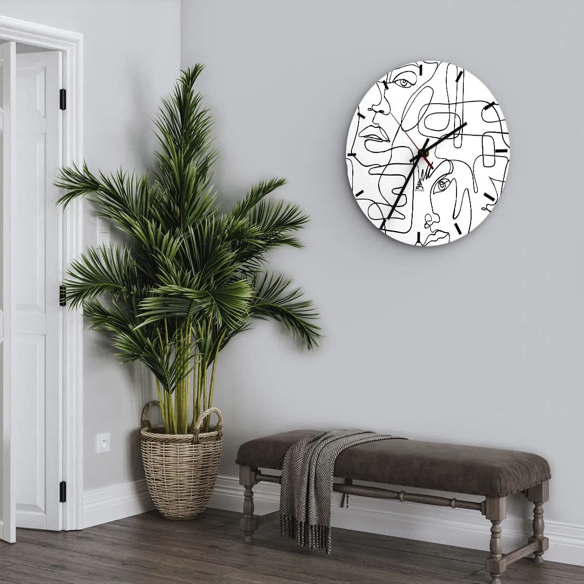 Wandklok - Klok - Minimalistische lijntekeningen van gezichten op een witte achtergrond - 30x30cm - In verwarde emoties - Moderne wanddecoratie voor woonkamer, keuken en slaapkamer ARTTOR
