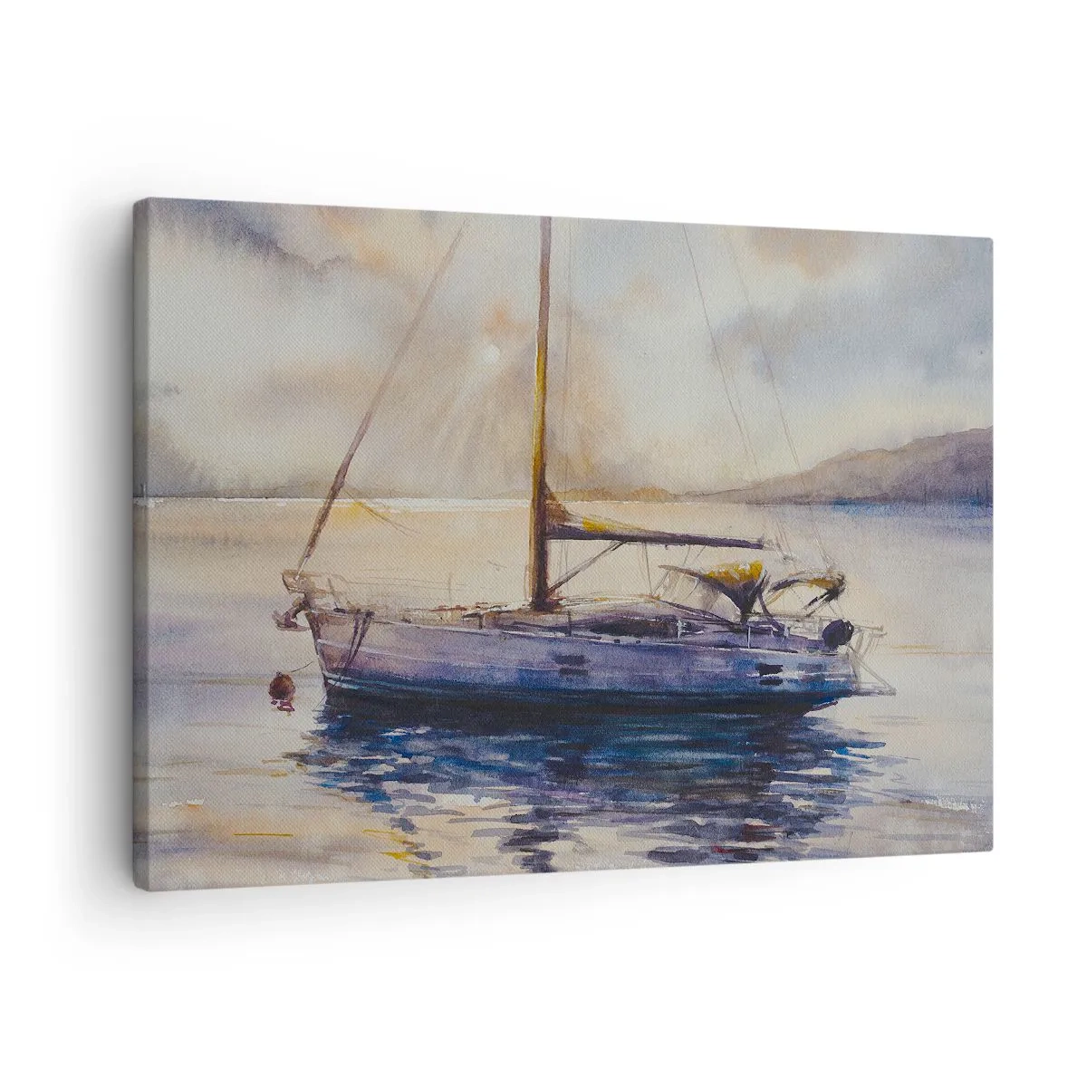 Schilderen op canvas - Een jacht op een kalme zee bij zonsondergang - 70x50cm - Avond aan de baai - Moderne wanddecoratie voor woonkamer en slaapkamer ARTTOR