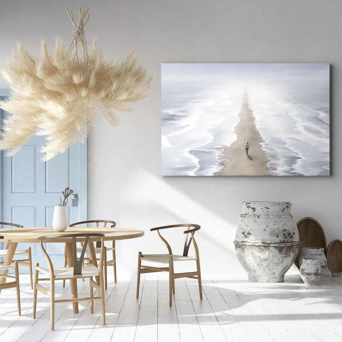 Schilderen op canvas - Een figuur op een eenzame weg te midden van een uitgestrekt waterlandschap - 70x50cm - Een gouden toekomst - Moderne wanddecoratie voor woonkamer en slaapkamer ARTTOR