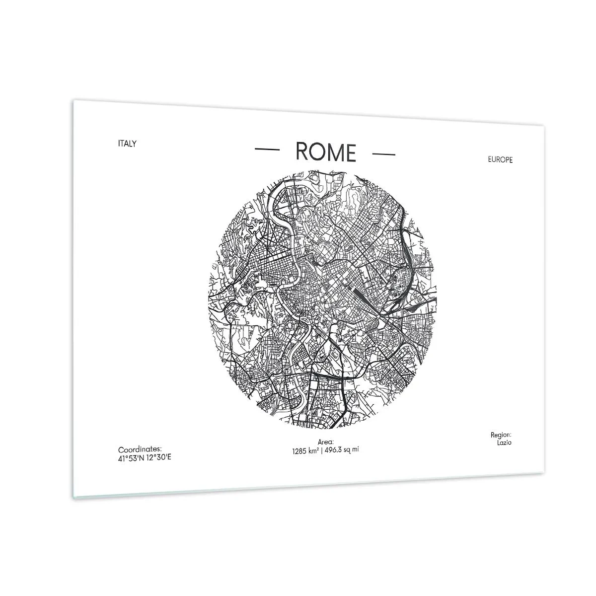 Schilderen op glas - Een kaart van Rome in de vorm van een gedetailleerde stratentekening - 70x50cm - Anatomie van Rome - Moderne wanddecoratie voor woonkamer en slaapkamer ARTTOR