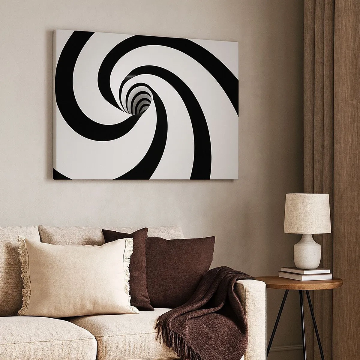 Schilderen op canvas - Abstracte zwart-witte spiraal met een werveleffect - 70x50cm - Toegeven aan de draaikolk? - Moderne wanddecoratie voor woonkamer en slaapkamer ARTTOR