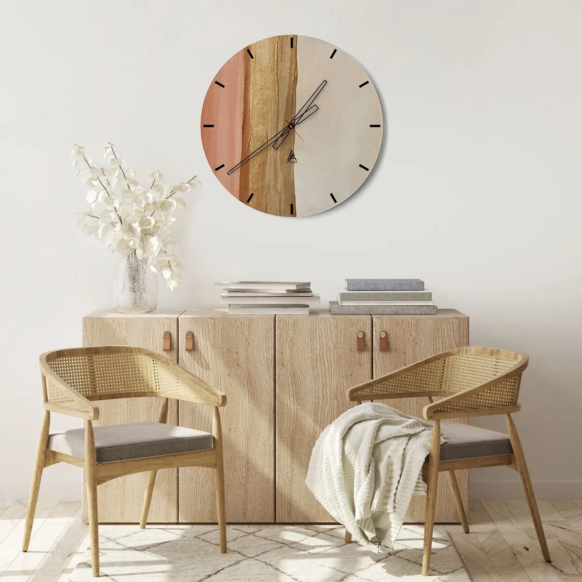 Wandklok - Klok - Verticale strepen in tinten beige, hout en terracotta - 30x30cm - Verticale compositie - Moderne wanddecoratie voor woonkamer, keuken en slaapkamer ARTTOR
