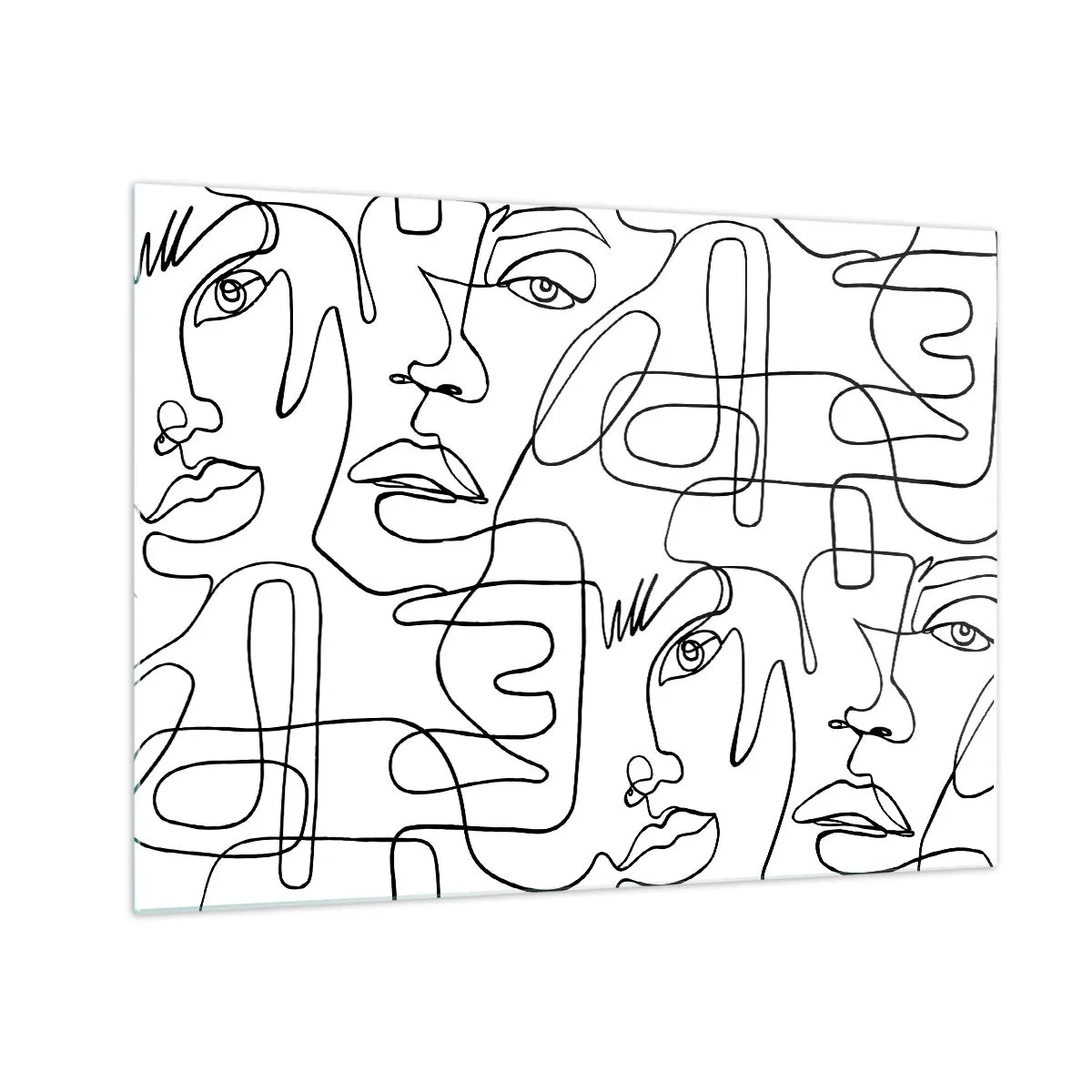 Schilderen op glas - Zwart-witte lijntekeningen van gezichten - 70x50cm - In verwarde emoties - Moderne wanddecoratie voor woonkamer en slaapkamer ARTTOR
