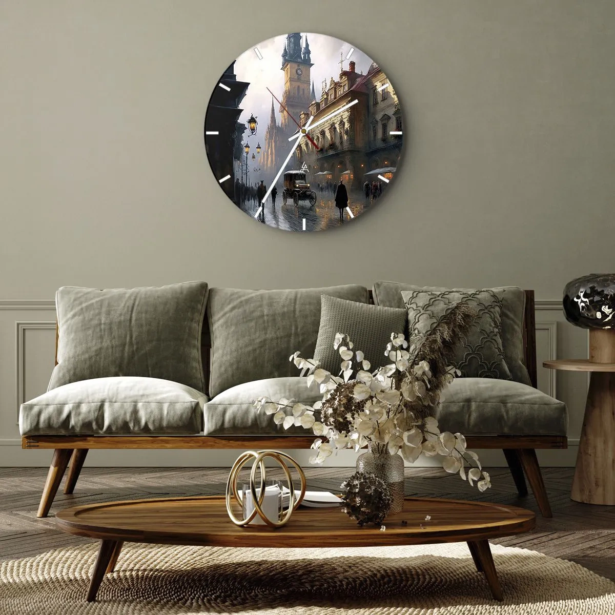 Wandklok - Klok - Avondwandeling door het historische stadscentrum - 30x30cm - De charme van een Praagse avond - Moderne wanddecoratie voor woonkamer, keuken en slaapkamer ARTTOR