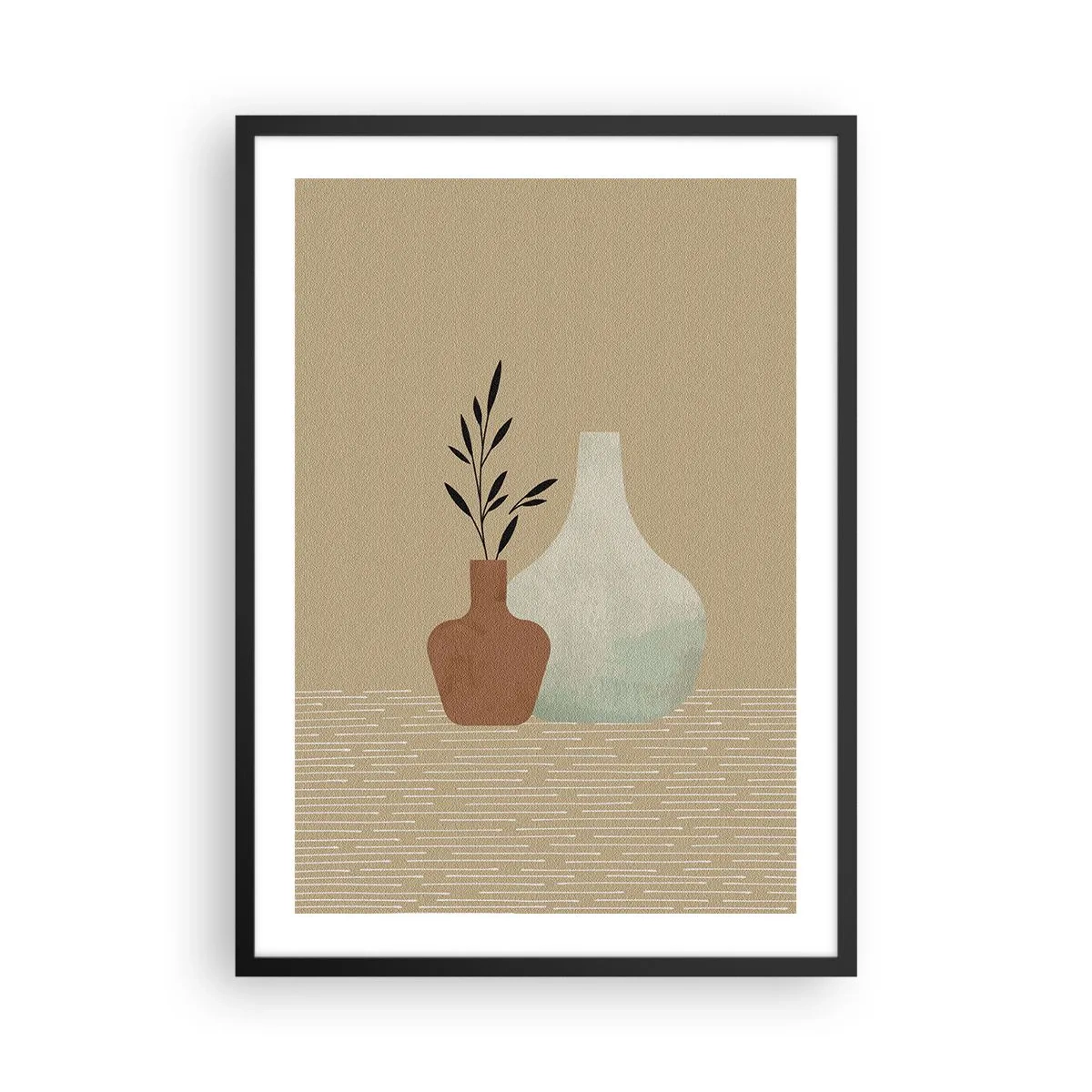 Poster in een zwarte lijst - Illustratie van keramische vazen in gedempte kleuren - 50x70cm - De vaas en zijn idee - Moderne wanddecoratie voor woonkamer en slaapkamer ARTTOR