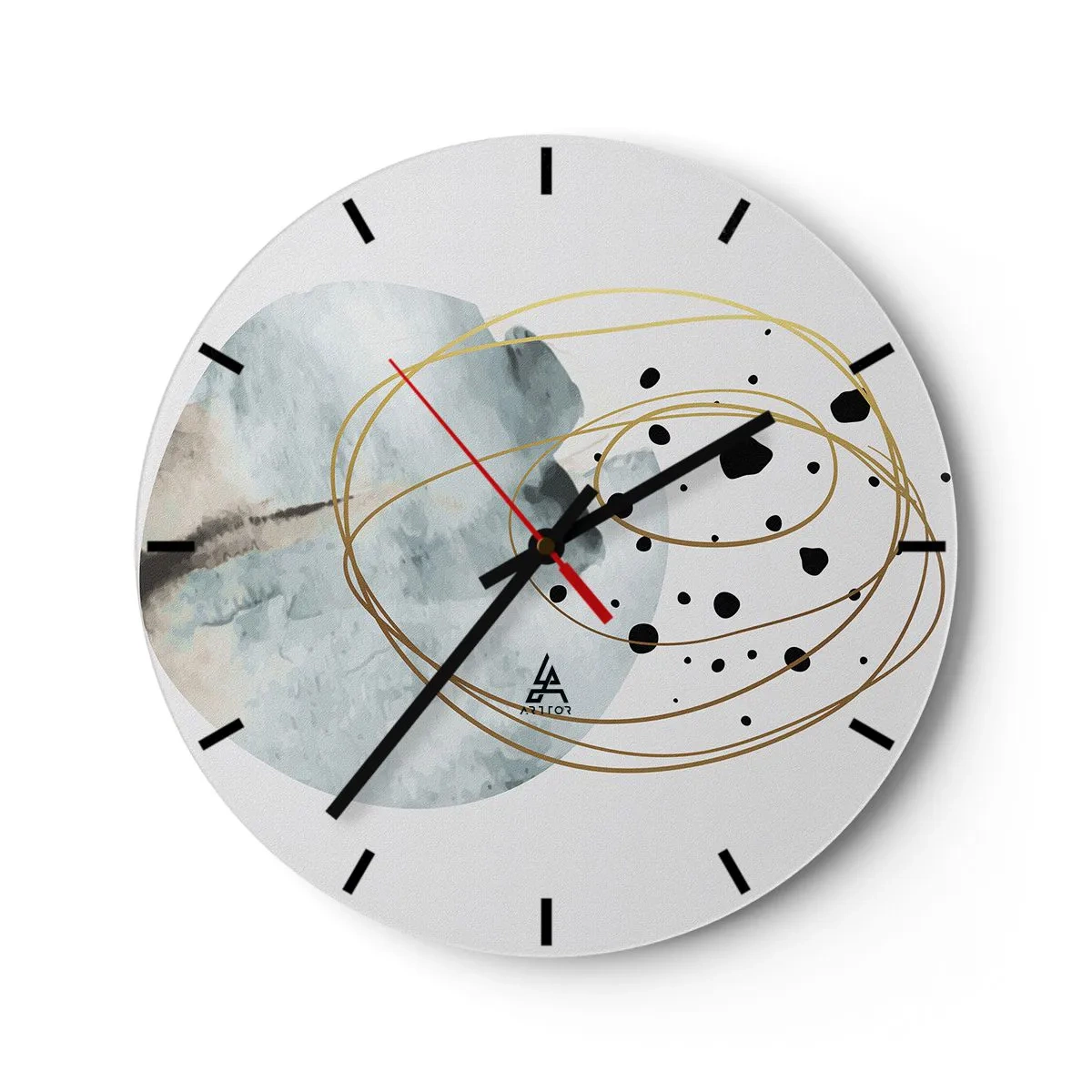 Wandklok - Klok - Abstracte gouden lijnen en zwarte stippen op een lichte achtergrond - 30x30cm - Omarmd door de ruimte - Moderne wanddecoratie voor woonkamer, keuken en slaapkamer ARTTOR