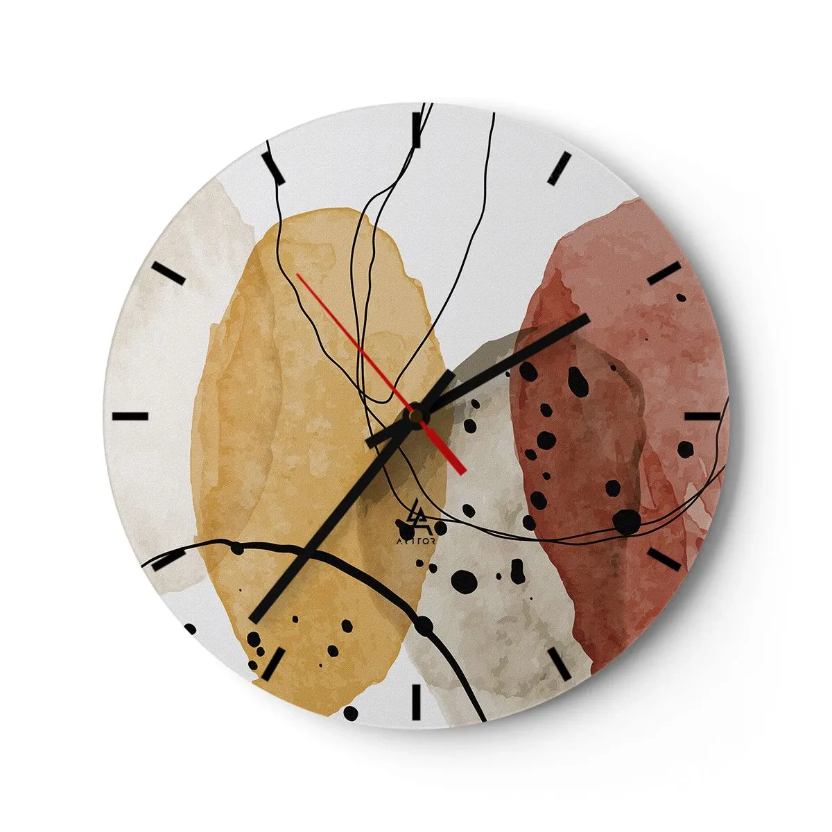 Wandklok - Klok - Abstracte kleurrijke vormen met zwarte lijnen en stippen - 30x30cm - Als lichte, transparante lucht - Moderne wanddecoratie voor woonkamer, keuken en slaapkamer ARTTOR