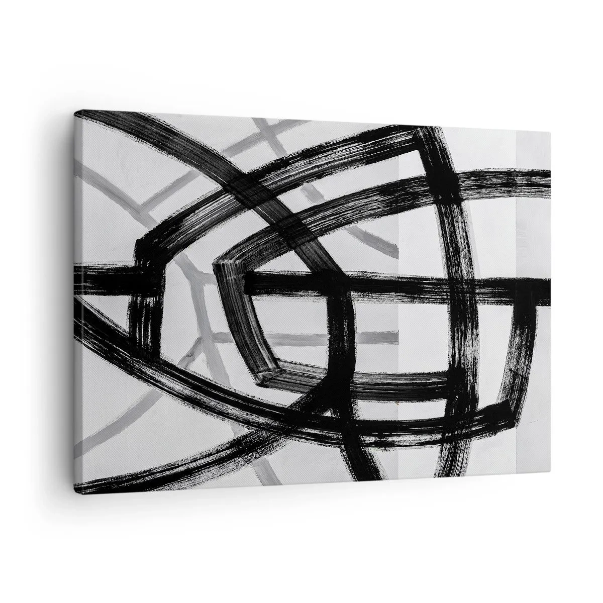 Schilderen op canvas - Zwart-witte abstracte lijnen die elkaar kruisen op een lichte achtergrond - 70x50cm - Diepte opbouwen - Moderne wanddecoratie voor woonkamer en slaapkamer ARTTOR