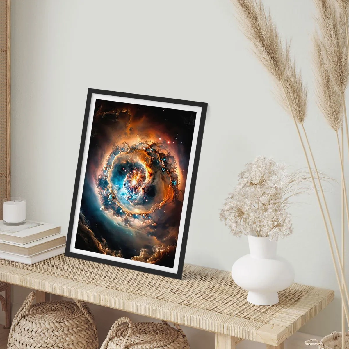 Poster in een zwarte lijst - Een kosmische explosie van licht en energie in de galactische ruimte. - 50x70cm - Begin - Moderne wanddecoratie voor woonkamer en slaapkamer ARTTOR