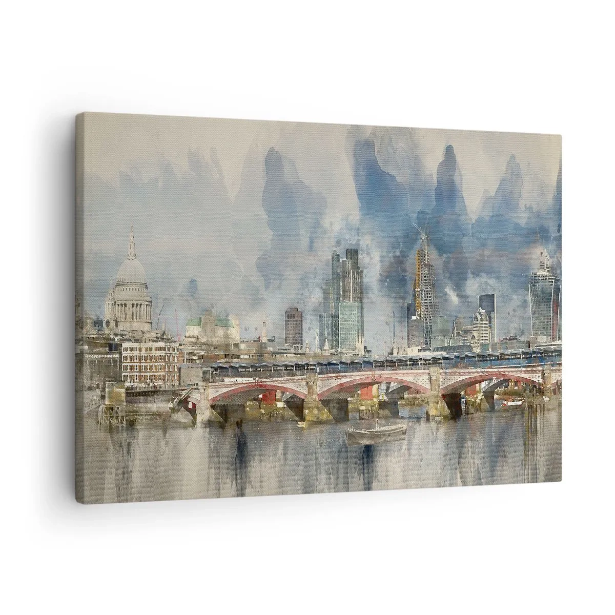 Schilderen op canvas - Aquarelweergave van de brug en de skyline van de stad - 70x50cm - Londen in al zijn glorie - Moderne wanddecoratie voor woonkamer en slaapkamer ARTTOR