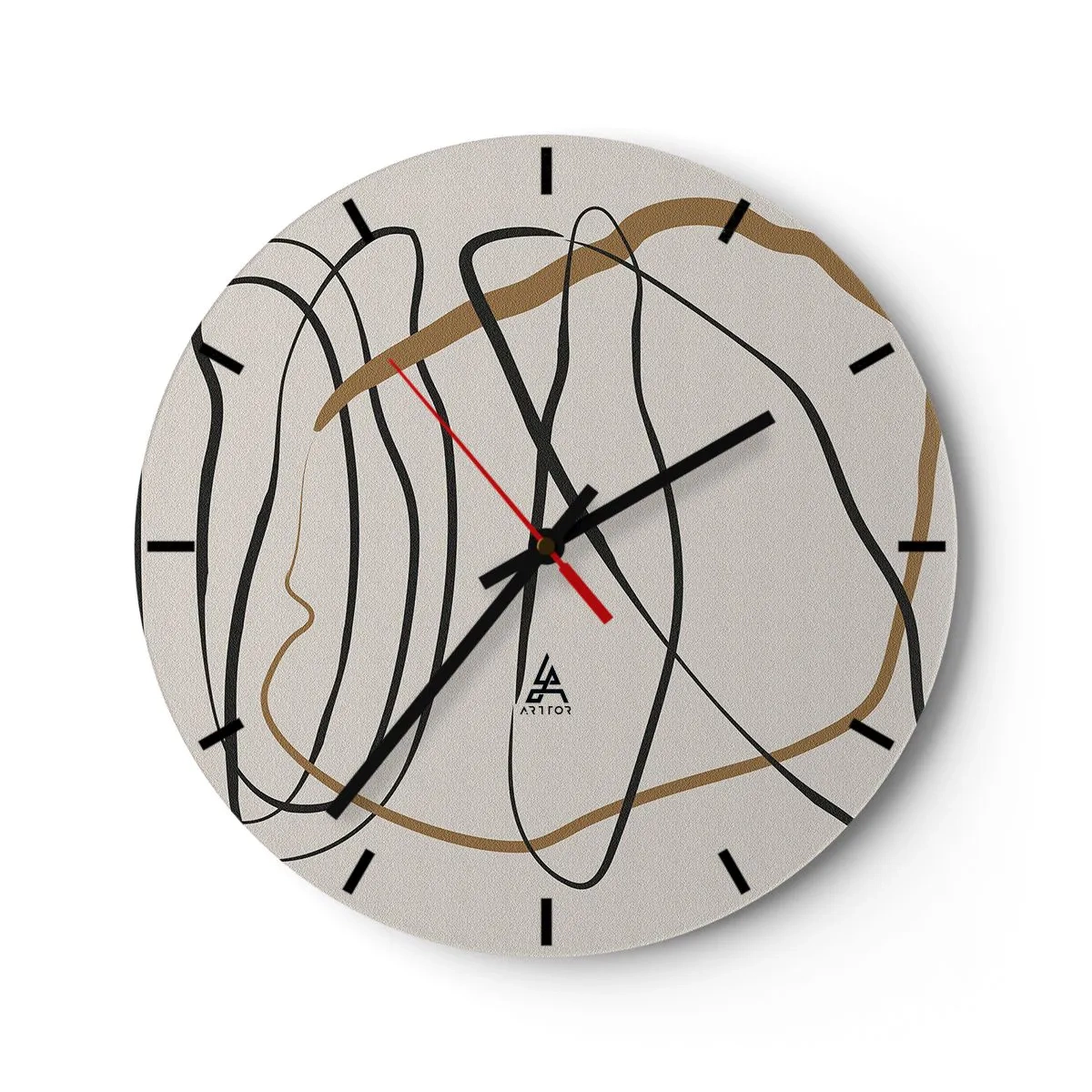 Wandklok - Klok - Abstracte, dansende lijnen op een lichte achtergrond - 30x30cm - Compositie – loopdans - Moderne wanddecoratie voor woonkamer, keuken en slaapkamer ARTTOR