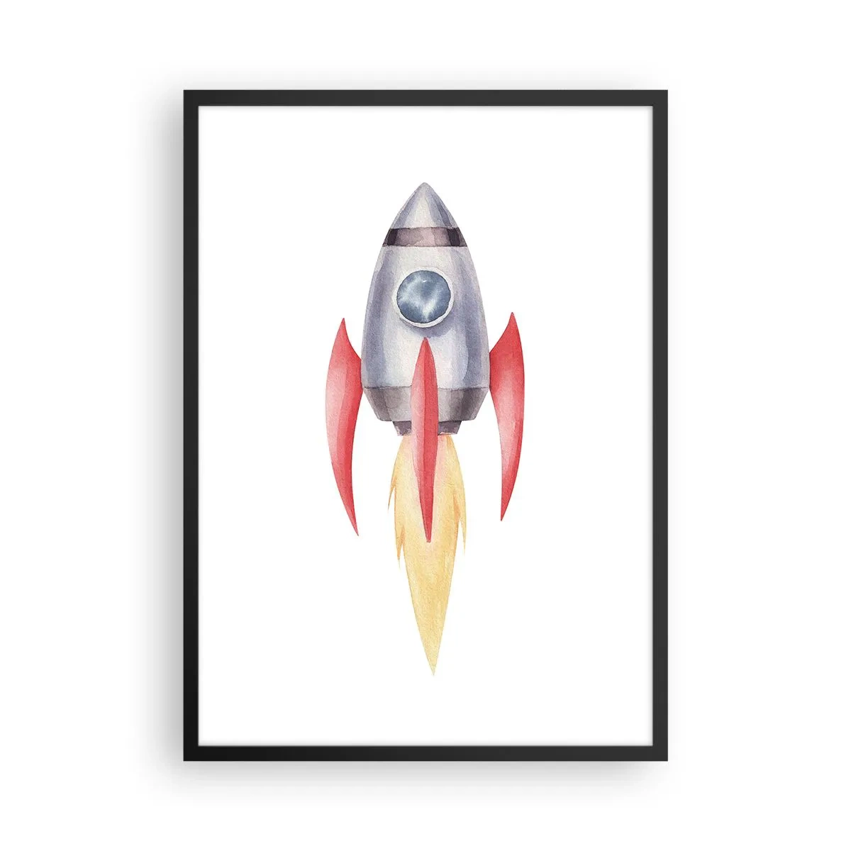 Poster in een zwarte lijst - Ruimteraket in aquarelstijl - 50x70cm - Hoger, sneller, verder - Moderne wanddecoratie voor woonkamer en slaapkamer ARTTOR