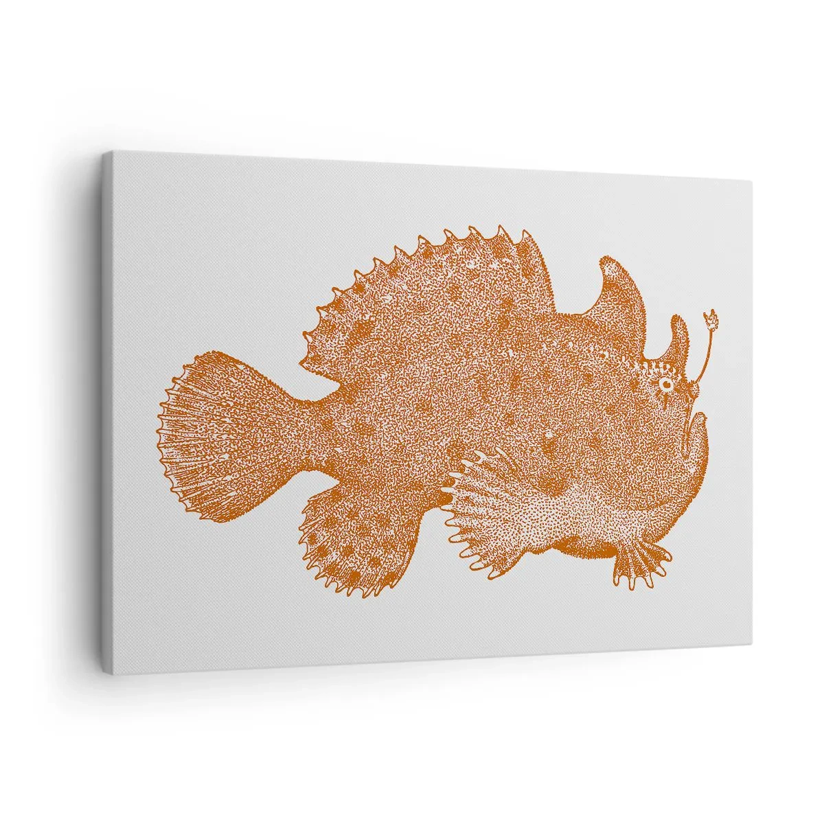 Schilderen op canvas - Gedetailleerde tekening van een koperkleurige vis op een witte achtergrond - 70x50cm - En toch een vis - Moderne wanddecoratie voor woonkamer en slaapkamer ARTTOR