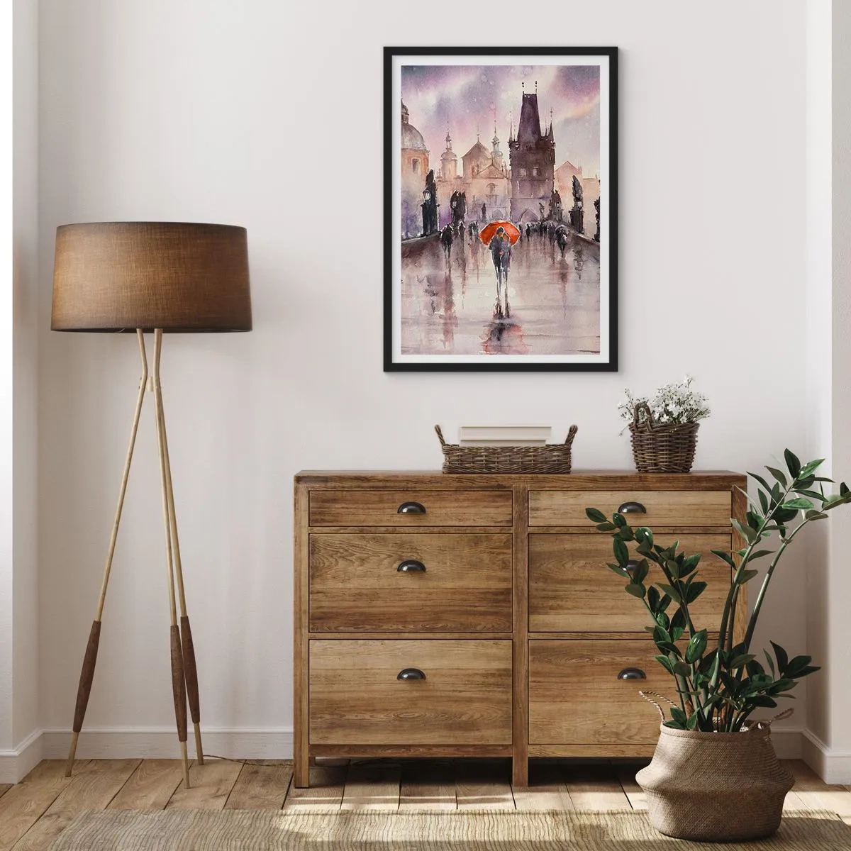 Poster in een zwarte lijst - Een romantische wandeling over de brug op een regenachtige dag - 50x70cm - Mensen veranderen niet - Moderne wanddecoratie voor woonkamer en slaapkamer ARTTOR