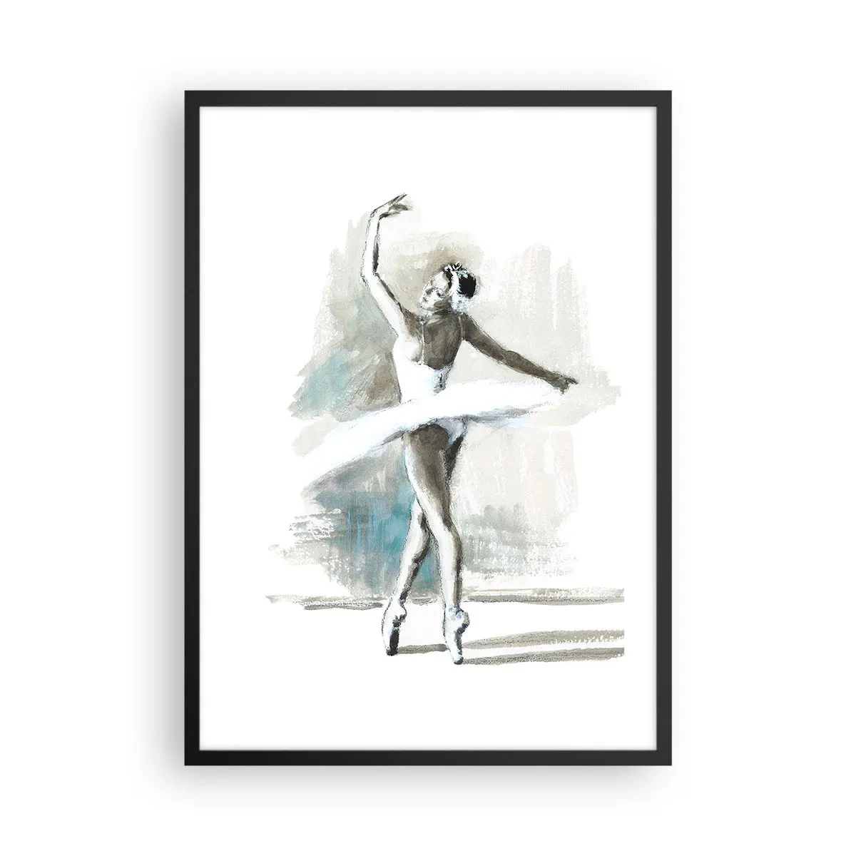 Poster in een zwarte lijst - Een balletdanseres in een witte jurk treedt op - 50x70cm - Betoverd in een zwaan - Moderne wanddecoratie voor woonkamer en slaapkamer ARTTOR