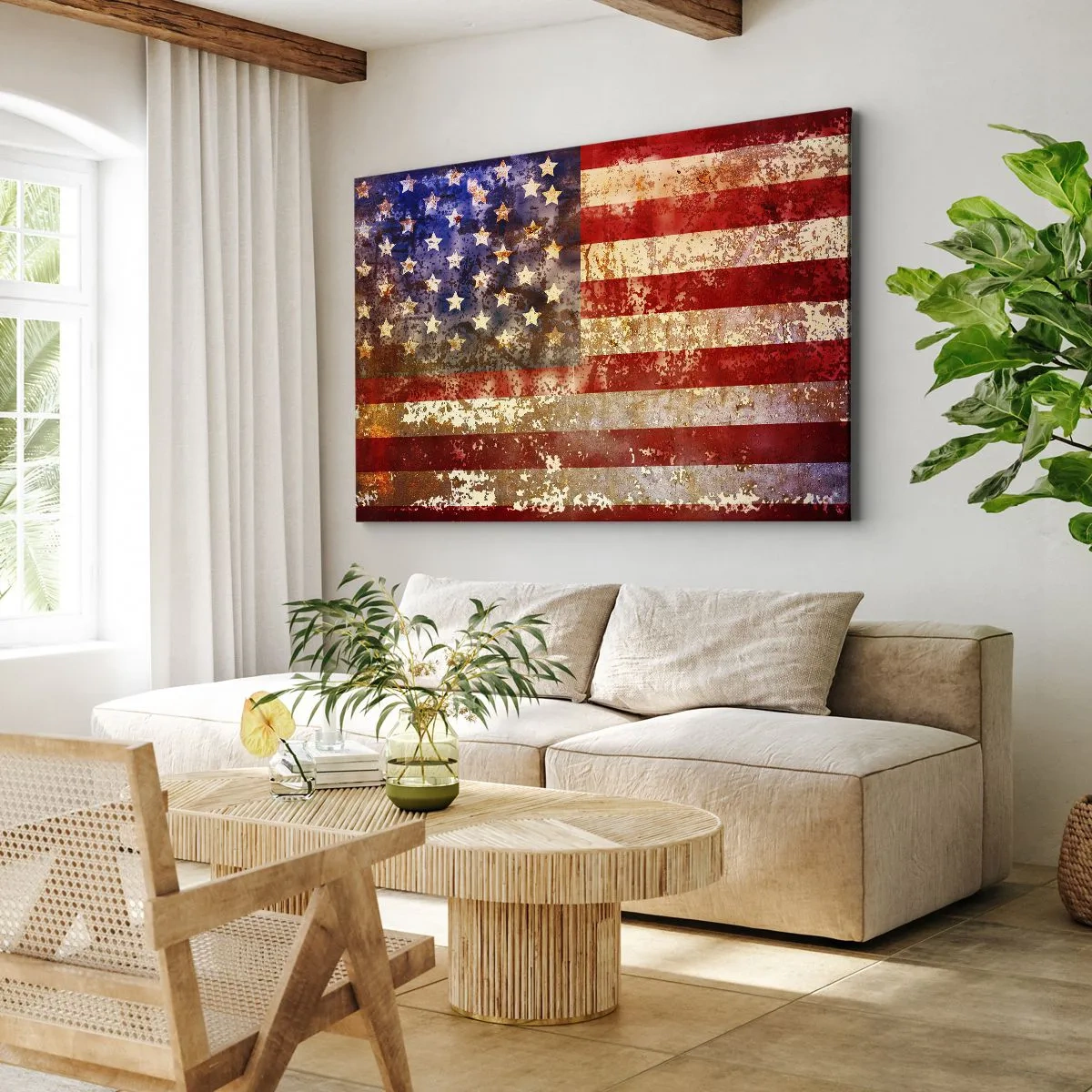 Schilderen op canvas - Gestileerde Amerikaanse vlag met een verouderd effect - 70x50cm - Glorie vervaagt niet - Moderne wanddecoratie voor woonkamer en slaapkamer ARTTOR