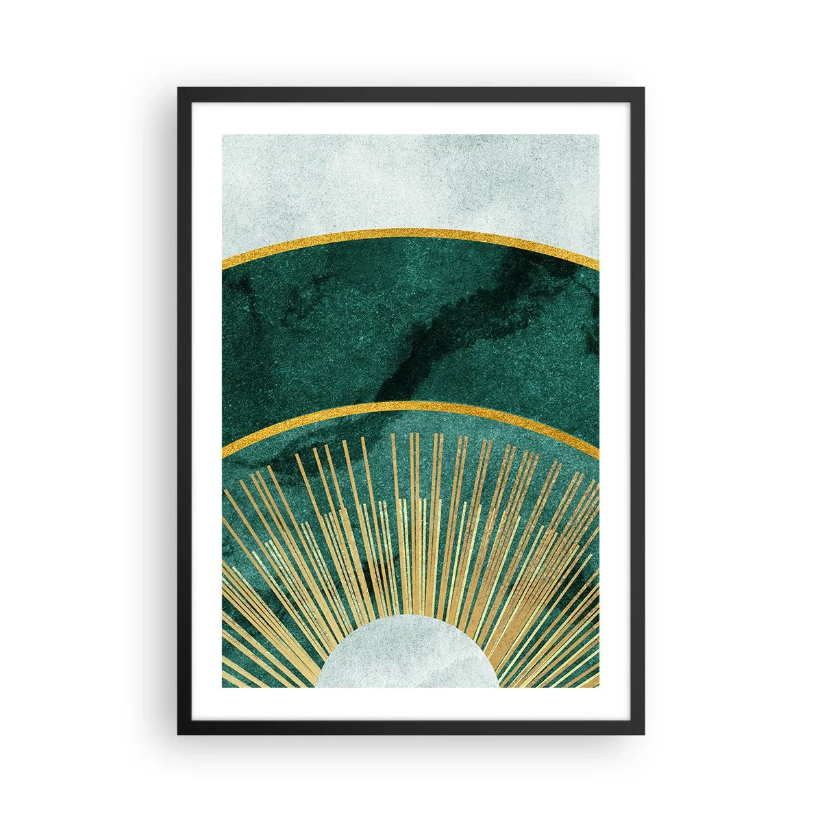 Poster in een zwarte lijst - Een elegante geometrische compositie in tinten groen en goud - 50x70cm - Een ander zonnestelsel - Moderne wanddecoratie voor woonkamer en slaapkamer ARTTOR