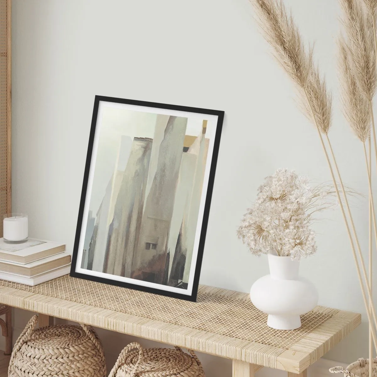 Poster in een zwarte lijst - Abstracte architectuur in gedempte kleuren - 50x70cm - Droom over de stad - Moderne wanddecoratie voor woonkamer en slaapkamer ARTTOR