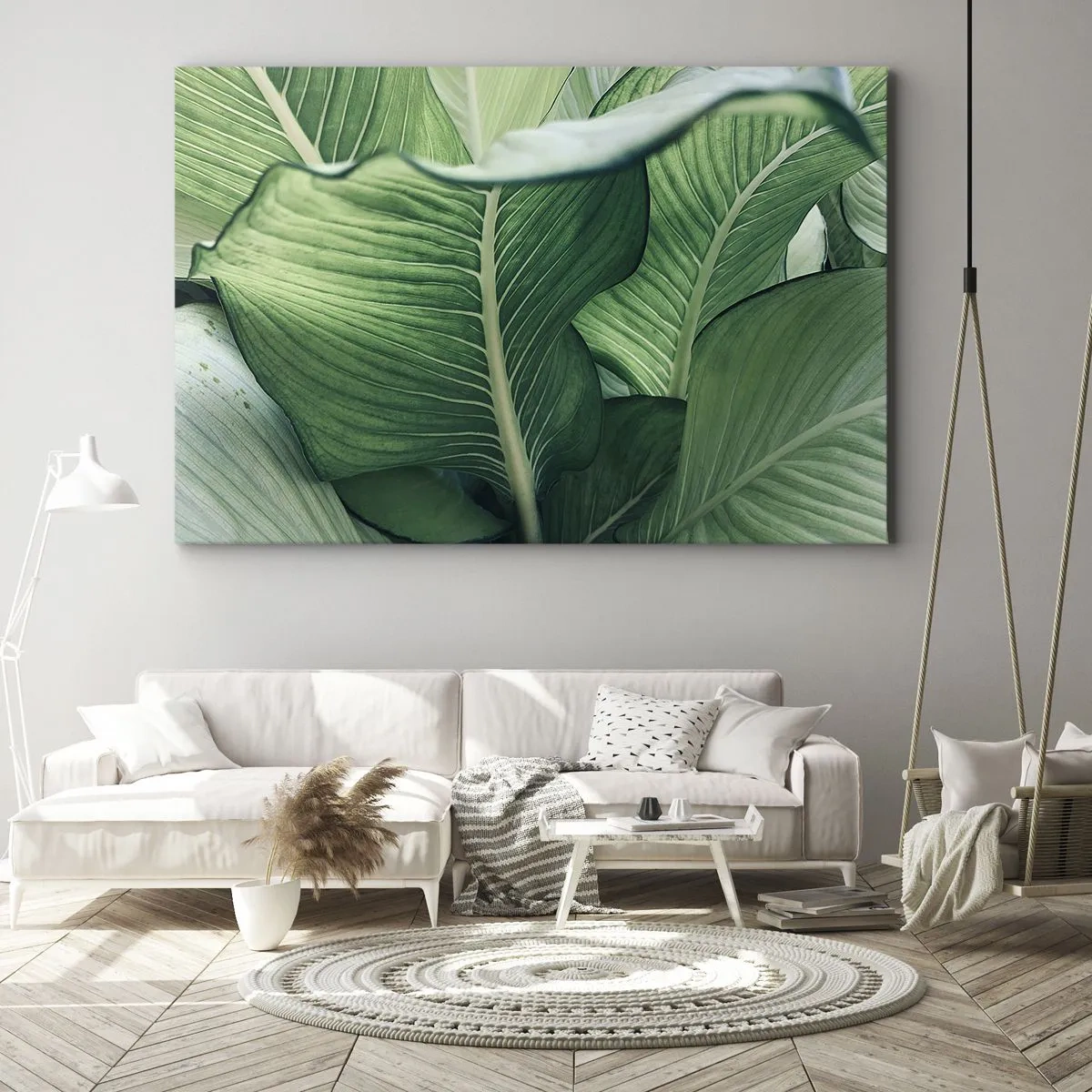 Schilderen op canvas - Groene bladeren met expressieve details en structuur - 70x50cm - Intens groen leven - Moderne wanddecoratie voor woonkamer en slaapkamer ARTTOR