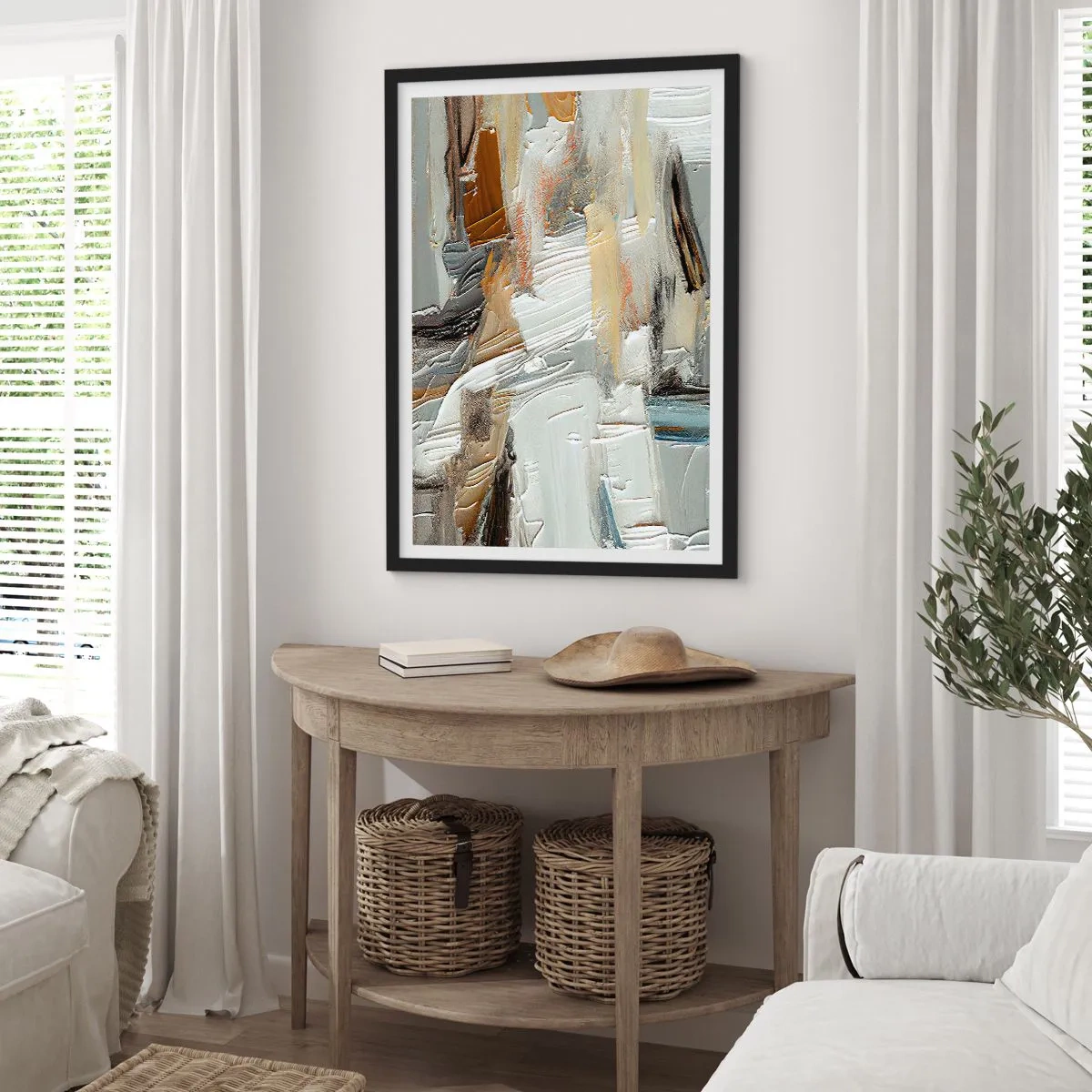 Poster in een zwarte lijst - Textuurabstractie in neutrale tinten - 50x70cm - Kleurrijke lagen - Moderne wanddecoratie voor woonkamer en slaapkamer ARTTOR