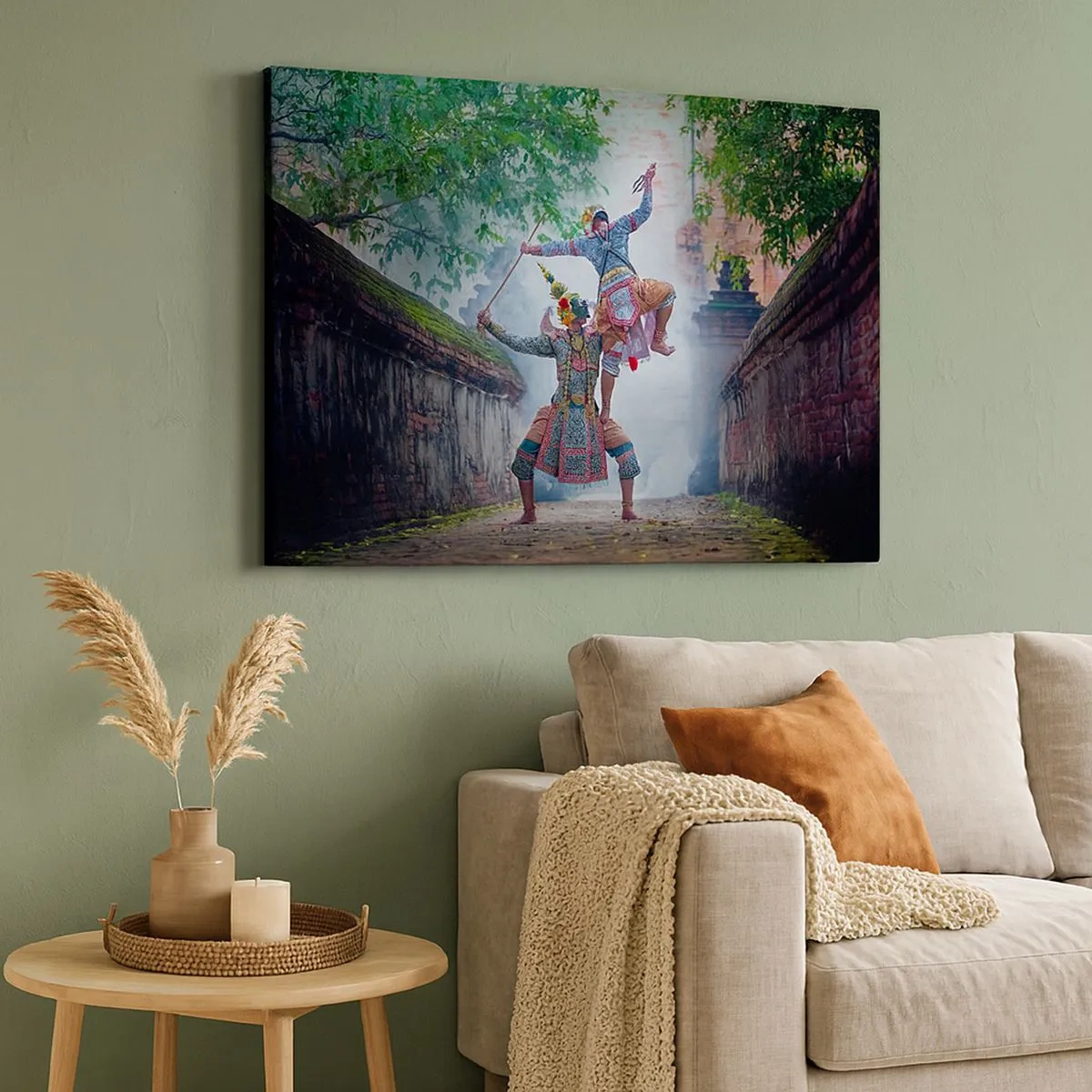 Schilderen op canvas - Traditionele dans in een historische omgeving met een muur en bomen - 70x50cm - De dans is verwoestend mooi - Moderne wanddecoratie voor woonkamer en slaapkamer ARTTOR