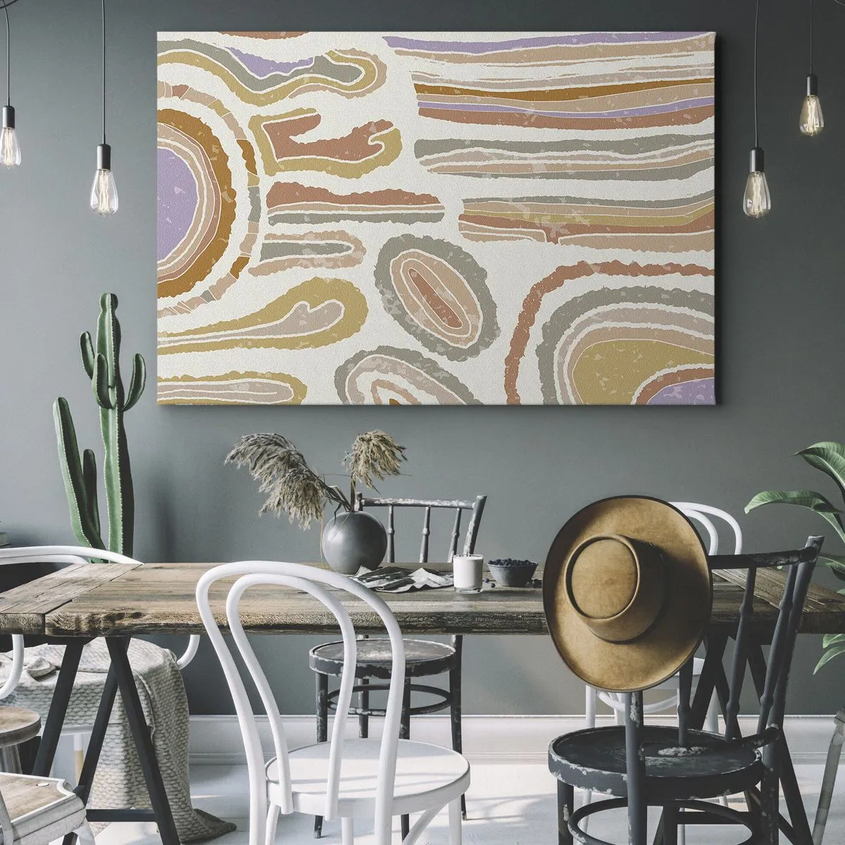 Schilderen op canvas - Kleurrijke dwarsdoorsneden van abstracte vormen - 70x50cm - Kleurrijke doorsneden - Moderne wanddecoratie voor woonkamer en slaapkamer ARTTOR