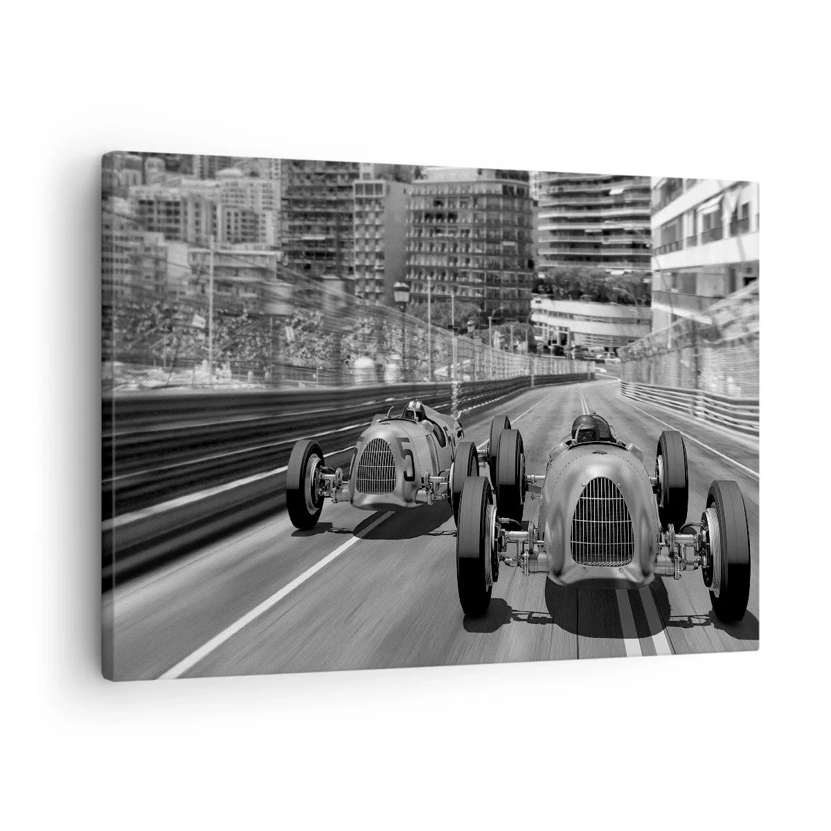Schilderen op canvas - Monochrome retro-autoracescène - 70x50cm - Lang geleden in Monte Carlo - Moderne wanddecoratie voor woonkamer en slaapkamer ARTTOR