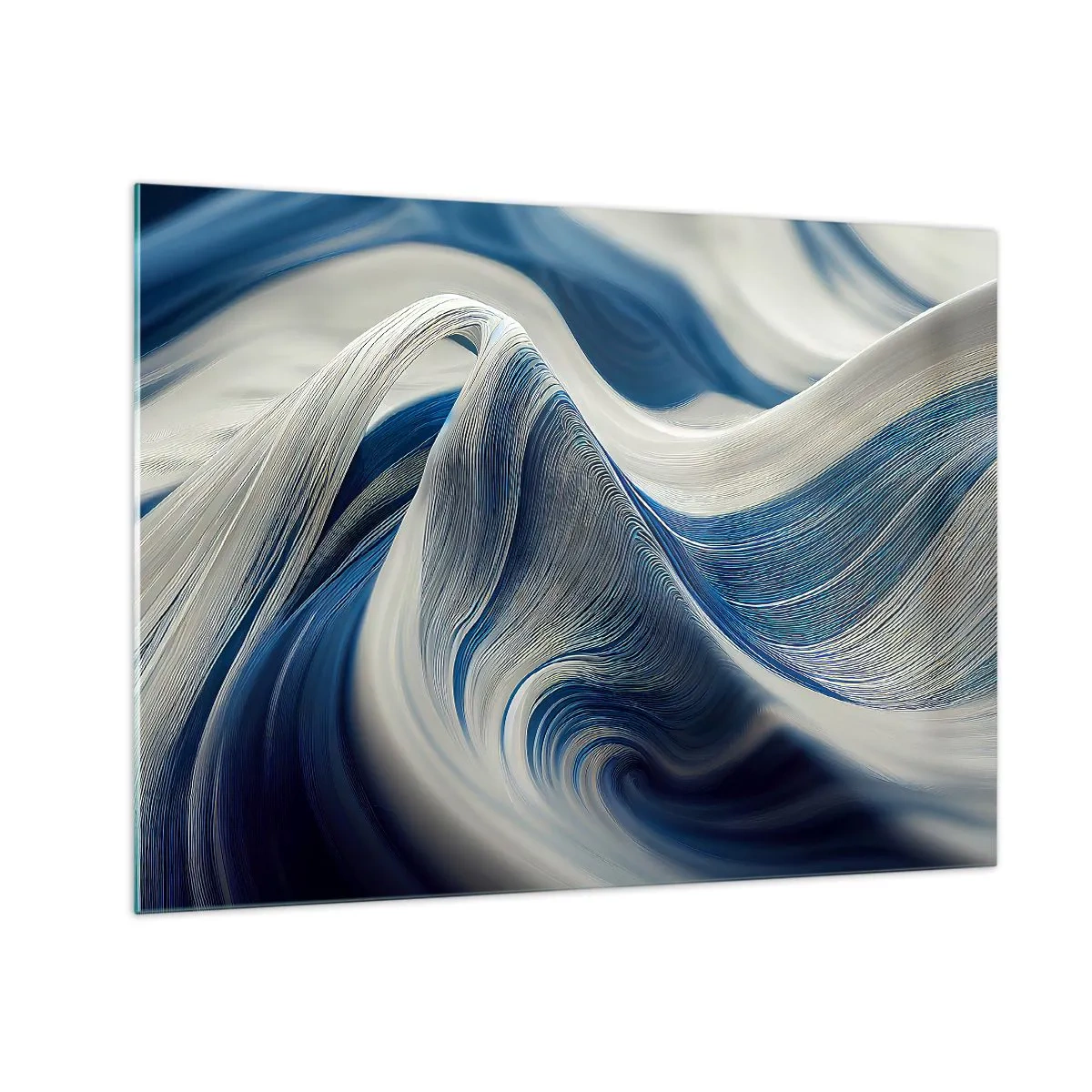 Schilderen op glas - Dynamische abstractie in tinten blauw en wit - 70x50cm - De vloeibaarheid van blauw en wit - Moderne wanddecoratie voor woonkamer en slaapkamer ARTTOR