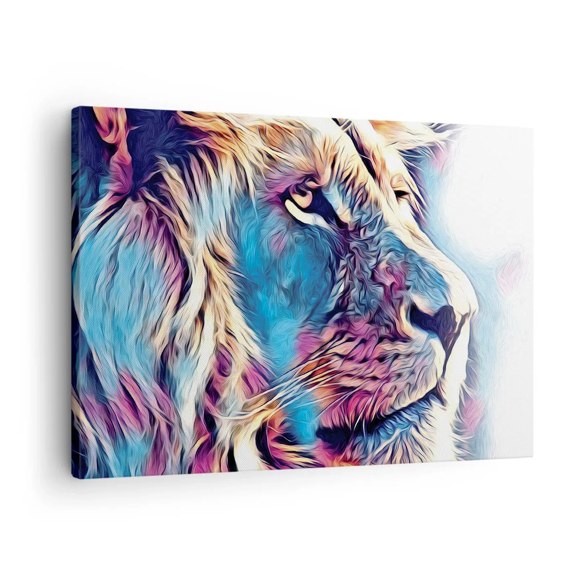 Schilderen op canvas - Portret van een leeuw in levendige, abstracte kleuren - 70x50cm - De wijsheid van de natuur - Moderne wanddecoratie voor woonkamer en slaapkamer ARTTOR