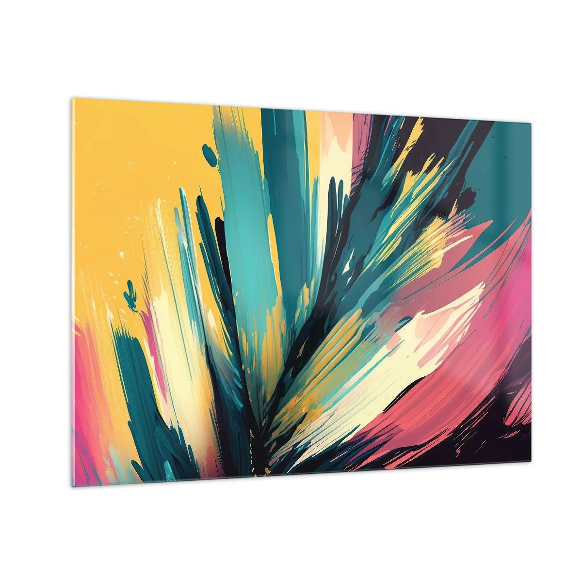 Schilderen op glas - Dynamische penseelstreken in levendige kleuren - 70x50cm - Compositie – een explosie van vreugde - Moderne wanddecoratie voor woonkamer en slaapkamer ARTTOR