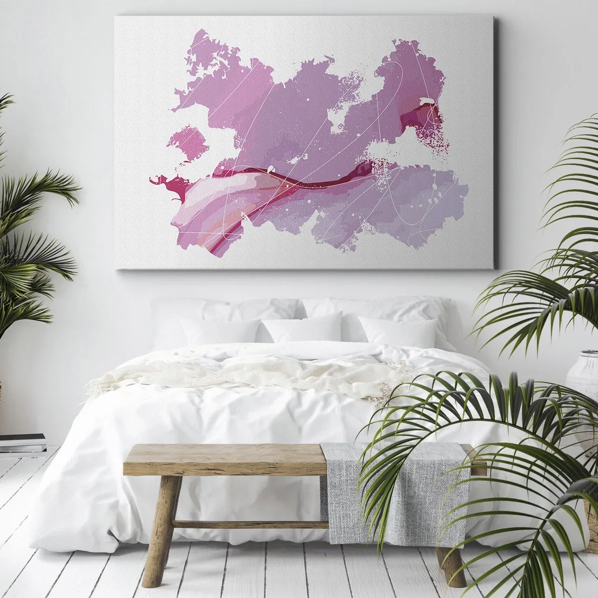 Schilderen op canvas - Abstracte wereldkaart in roze tinten - 70x50cm - Kaart van de roze wereld - Moderne wanddecoratie voor woonkamer en slaapkamer ARTTOR