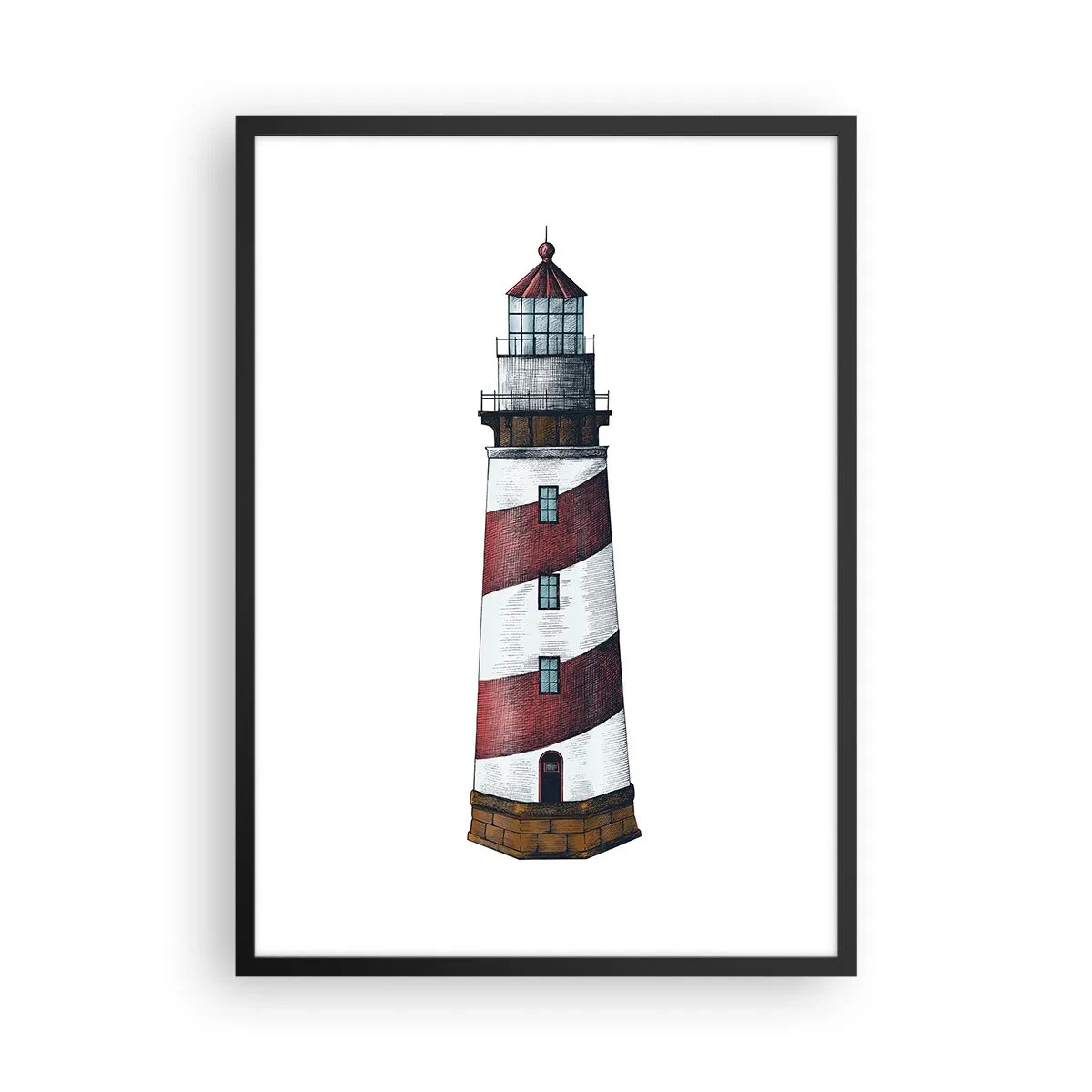 Poster in een zwarte lijst - Klassieke vuurtorenillustratie - 50x70cm - Altijd op zijn hoede - Moderne wanddecoratie voor woonkamer en slaapkamer ARTTOR