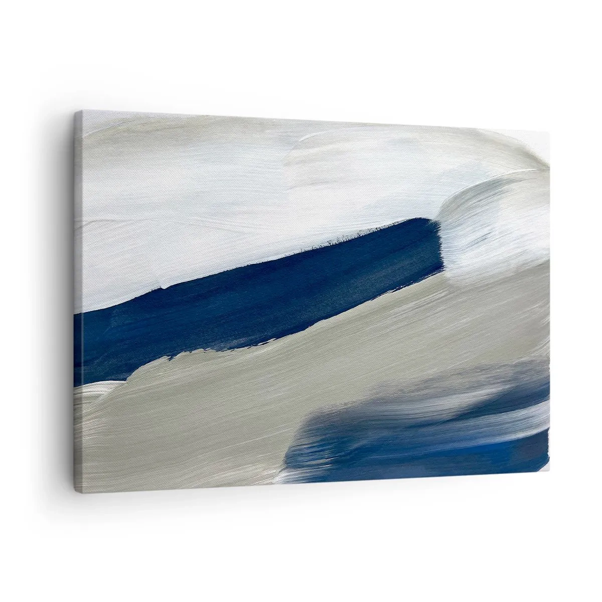 Schilderen op canvas - Abstracte penseelstreken in tinten blauw en grijs - 70x50cm - Ontmoeting met witheid - Moderne wanddecoratie voor woonkamer en slaapkamer ARTTOR