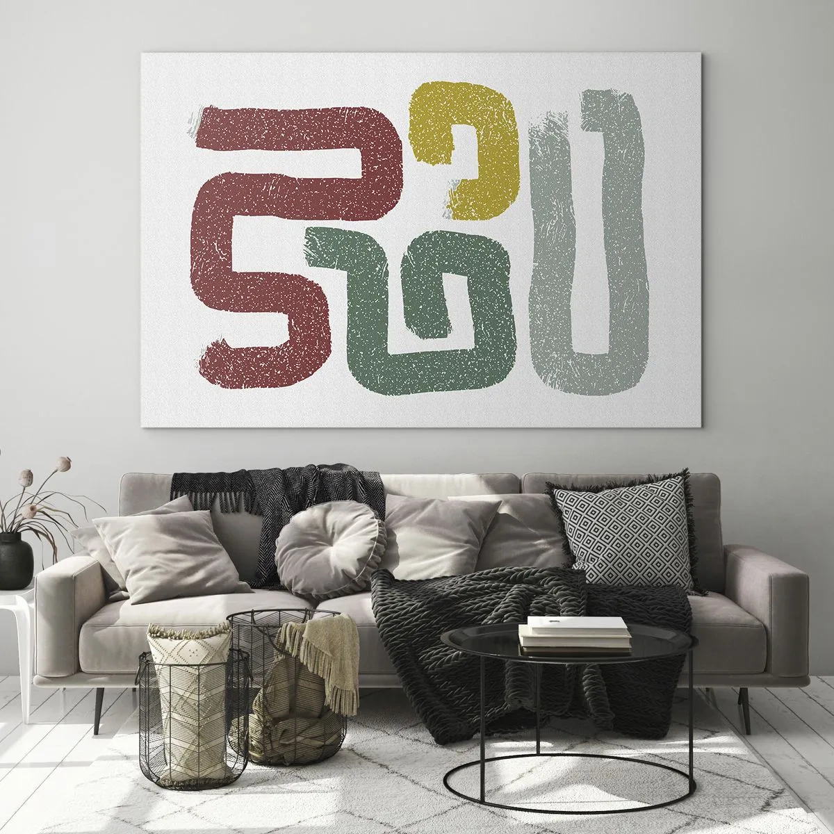 Schilderen op glas - Kleurrijke abstracte tekens op een witte achtergrond - 70x50cm - In een onbekende taal - Moderne wanddecoratie voor woonkamer en slaapkamer ARTTOR