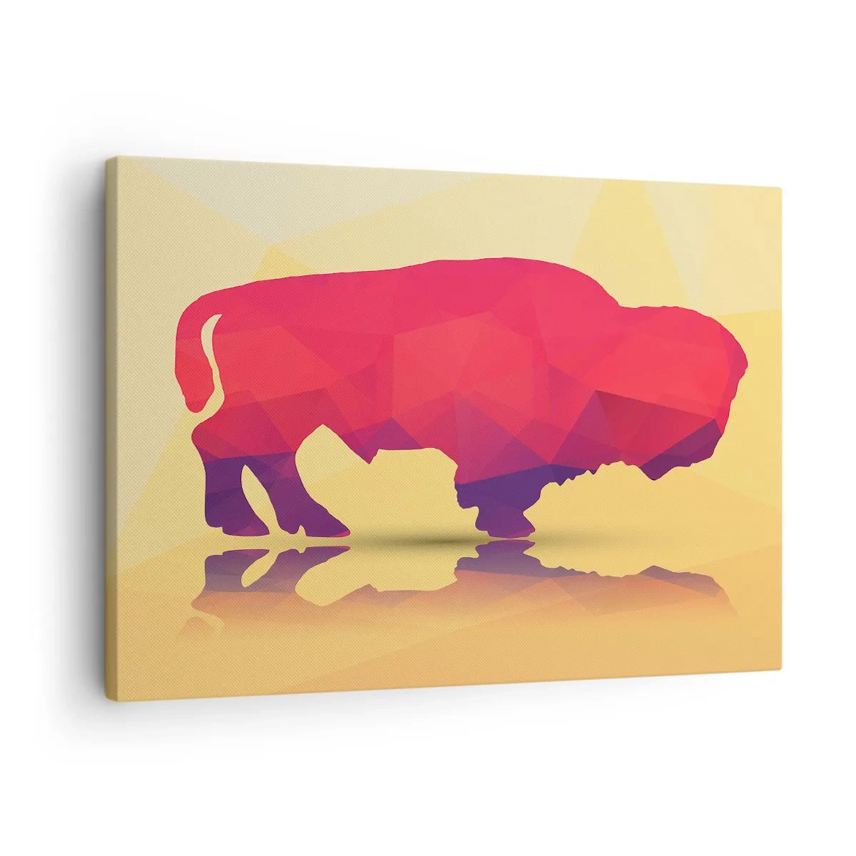 Schilderen op canvas - Geometrisch silhouet van een bizon in tinten rood en paars - 70x50cm - De amarantkracht van de bizon - Moderne wanddecoratie voor woonkamer en slaapkamer ARTTOR