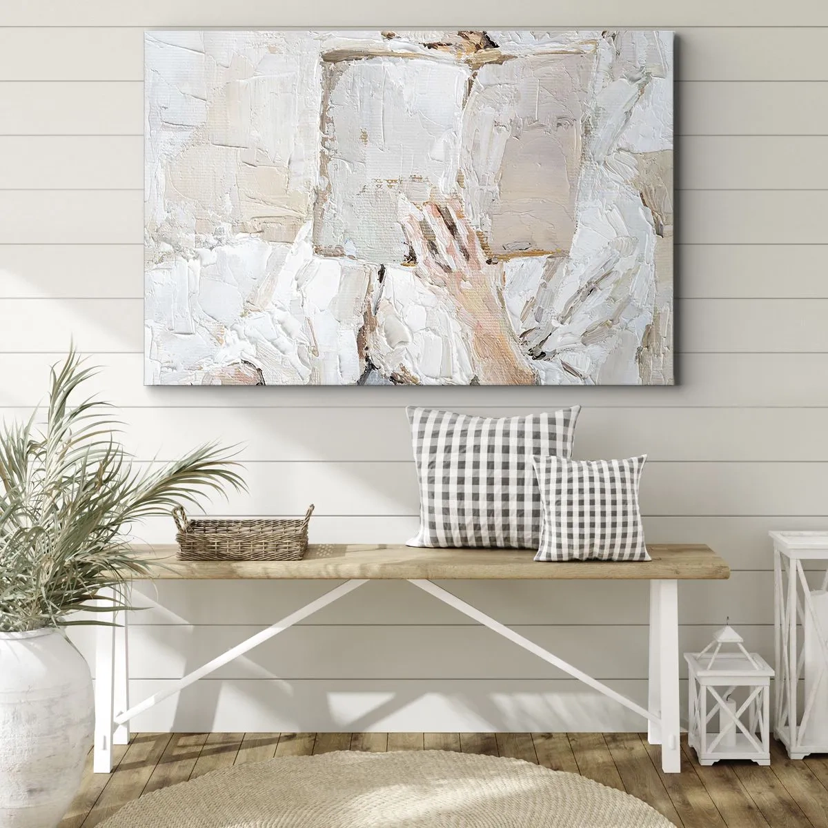 Schilderen op canvas - Een impressionistisch schilderij van een hand die een open boek vasthoudt. - 70x50cm - In een andere wereld - Moderne wanddecoratie voor woonkamer en slaapkamer ARTTOR