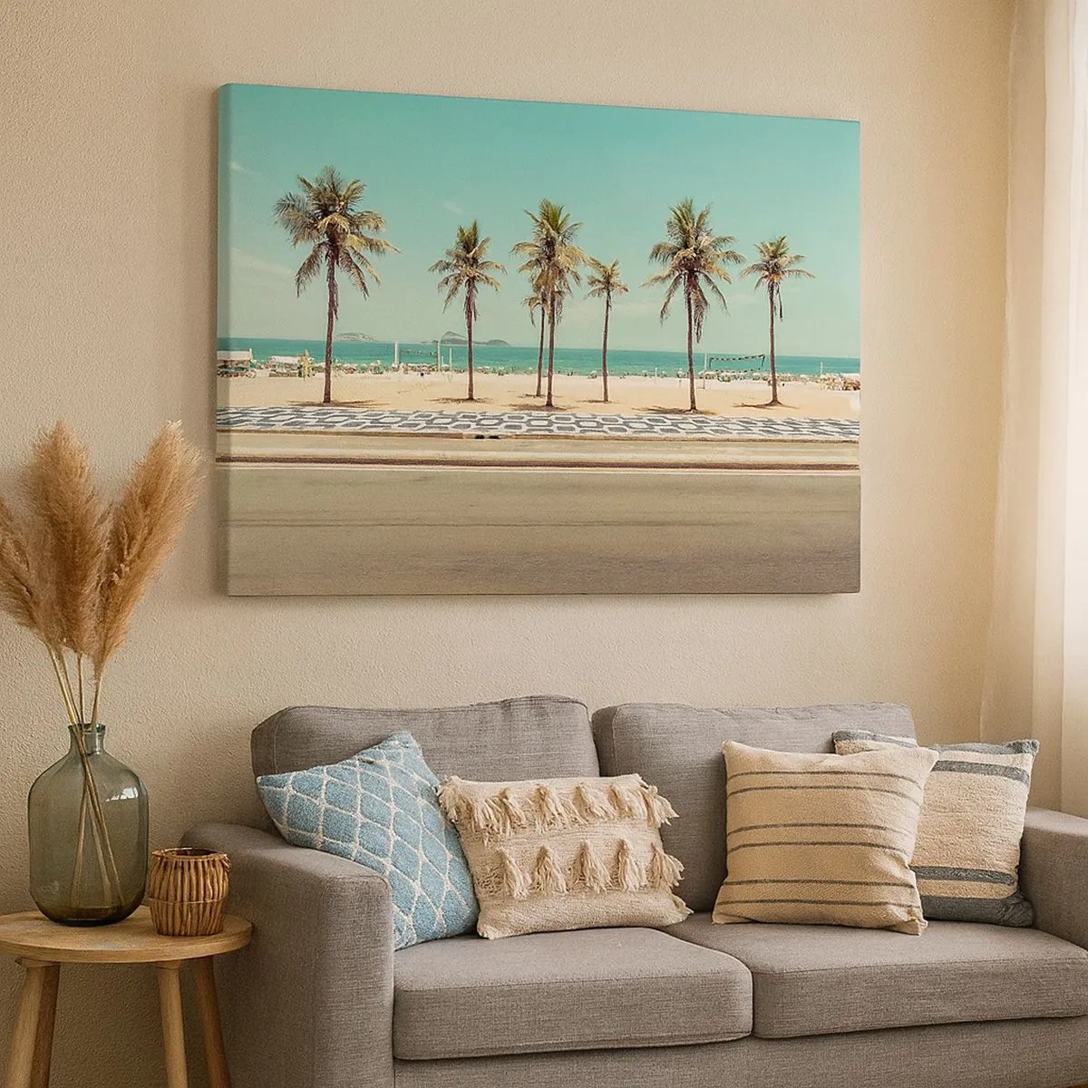 Schilderen op canvas - Palmbomen op het strand met uitzicht op de zee en de blauwe lucht - 70x50cm - Op wacht op het strand - Moderne wanddecoratie voor woonkamer en slaapkamer ARTTOR