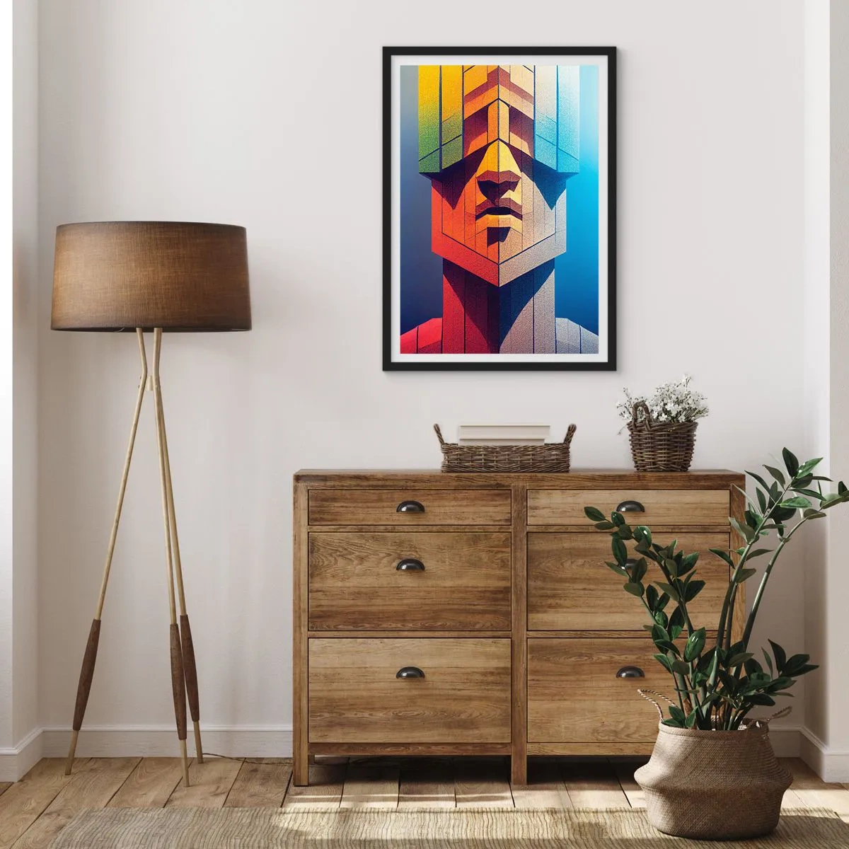 Poster in een zwarte lijst - Een monumentaal gezicht in geometrische stijl - 50x70cm - Een man van principes - Moderne wanddecoratie voor woonkamer en slaapkamer ARTTOR