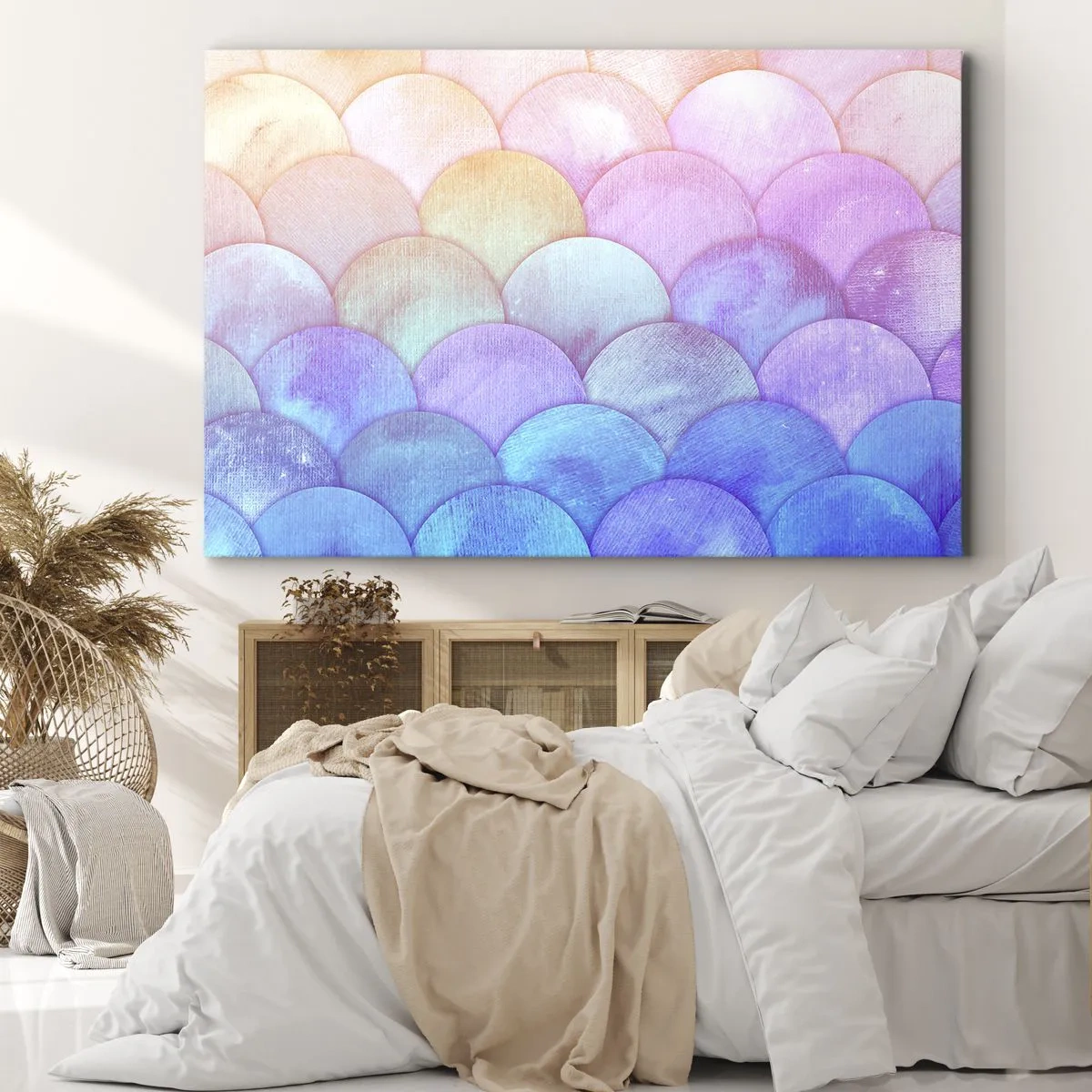 Schilderen op canvas - Abstracte schalen in pasteltinten - 70x50cm - Parel schaal - Moderne wanddecoratie voor woonkamer en slaapkamer ARTTOR