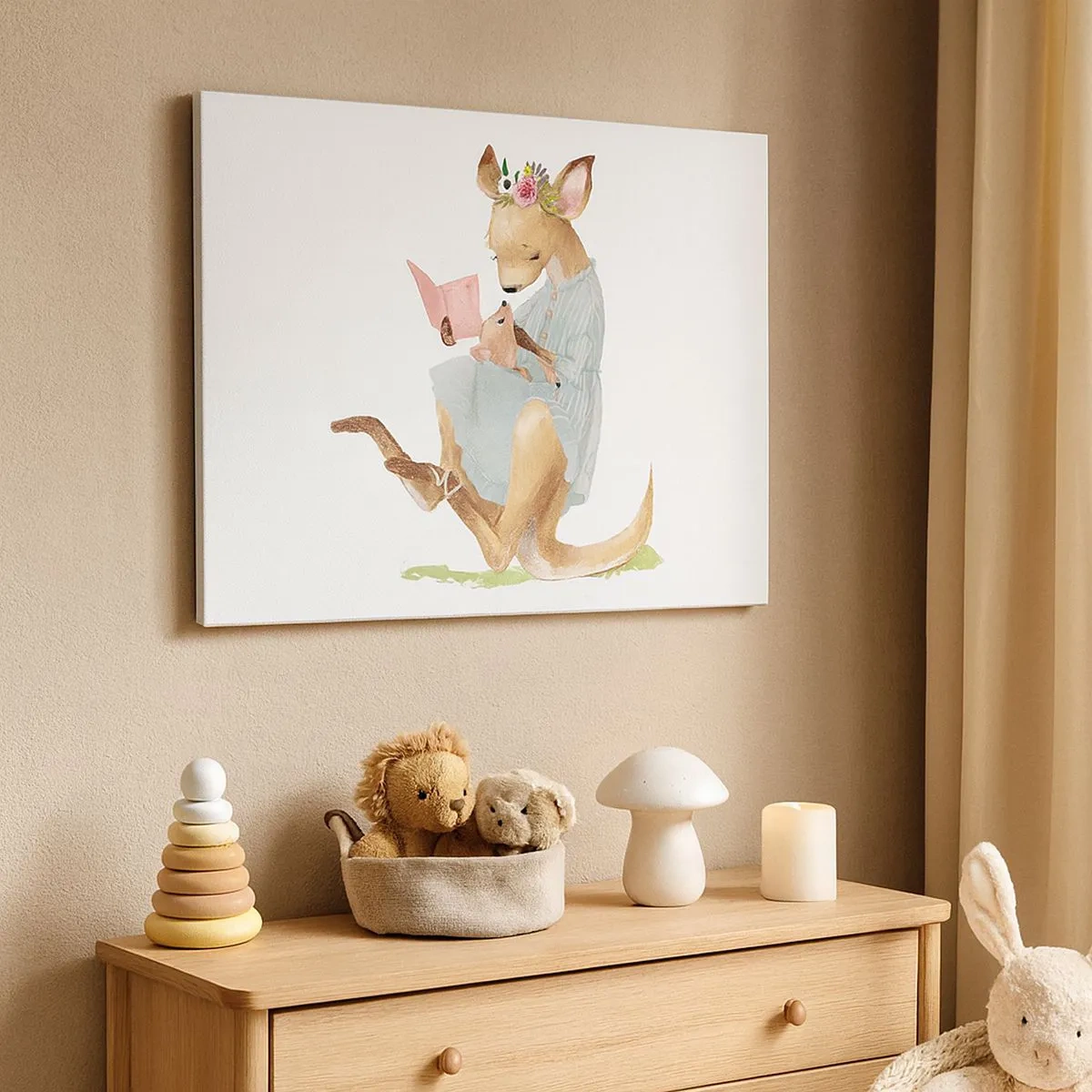 Schilderen op canvas - Kanga leest een boek met een baby - 70x50cm - Lees me voor mama - Moderne wanddecoratie voor woonkamer en slaapkamer ARTTOR