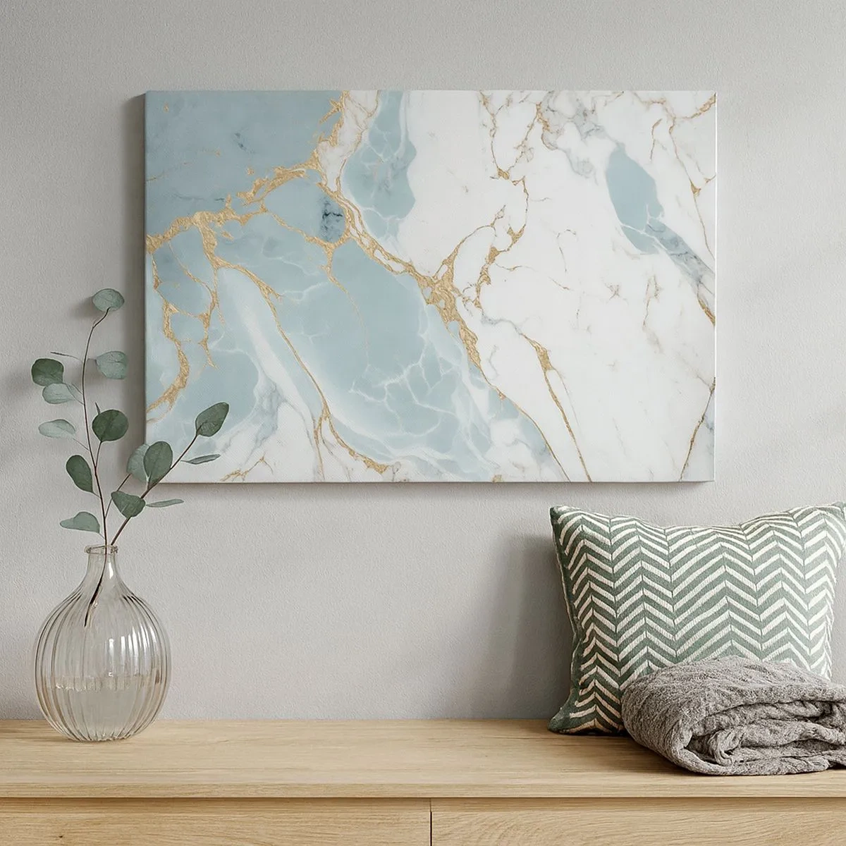 Schilderen op canvas - Blauwe en witte marmerpatronen met toegevoegde gouden aderen - 70x50cm - Rijkdom van steen - Moderne wanddecoratie voor woonkamer en slaapkamer ARTTOR