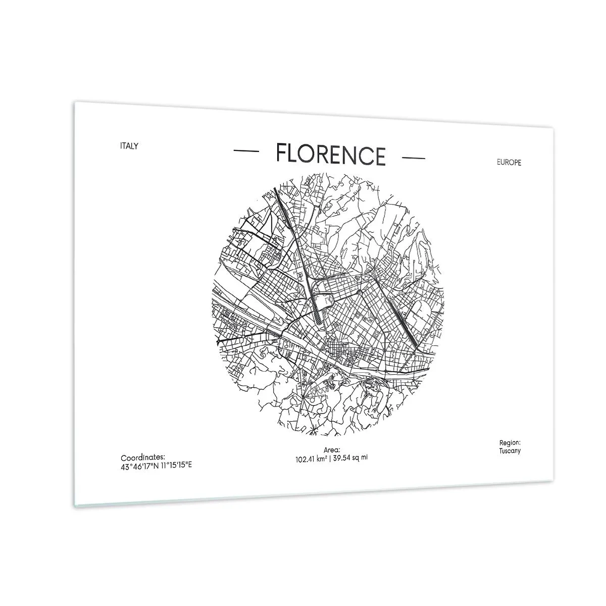 Schilderen op glas - Florence in de vorm van een gestileerde kaart met een netwerk van straten - 70x50cm - Anatomie van Florencia - Moderne wanddecoratie voor woonkamer en slaapkamer ARTTOR