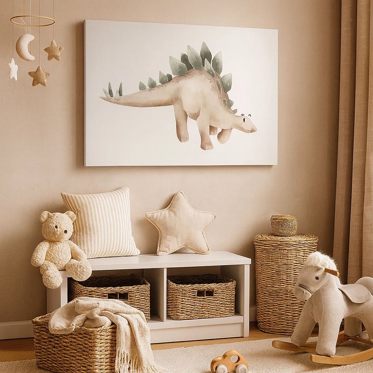 Schilderen op canvas - Een schattige dinosaurus in pastelkleuren - 70x50cm - Jouw vried - Moderne wanddecoratie voor woonkamer en slaapkamer ARTTOR