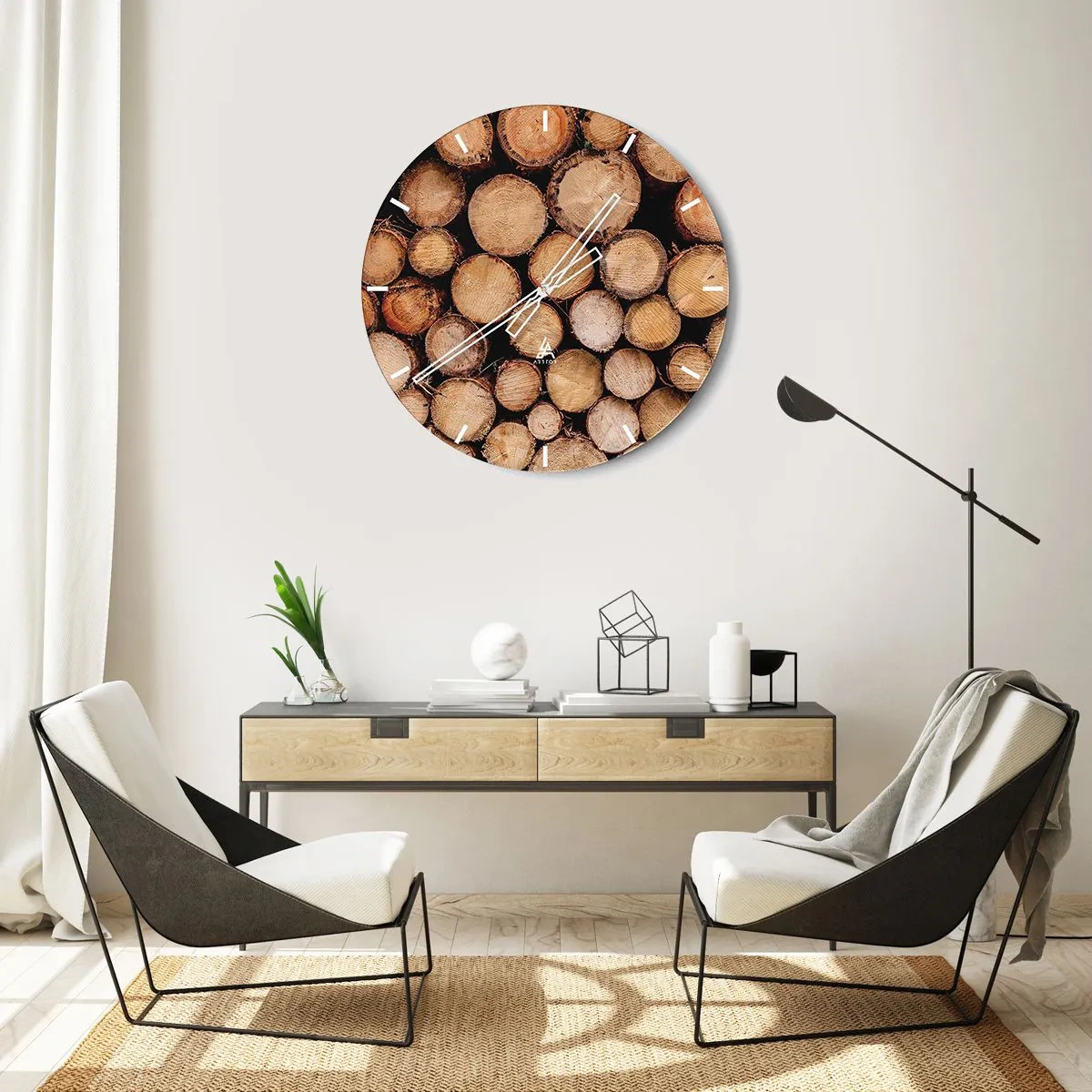Wandklok - Klok - Gezaagde boomstammen gerangschikt in een natuurlijke compositie - 30x30cm - Een nieuw begin - Moderne wanddecoratie voor woonkamer, keuken en slaapkamer ARTTOR