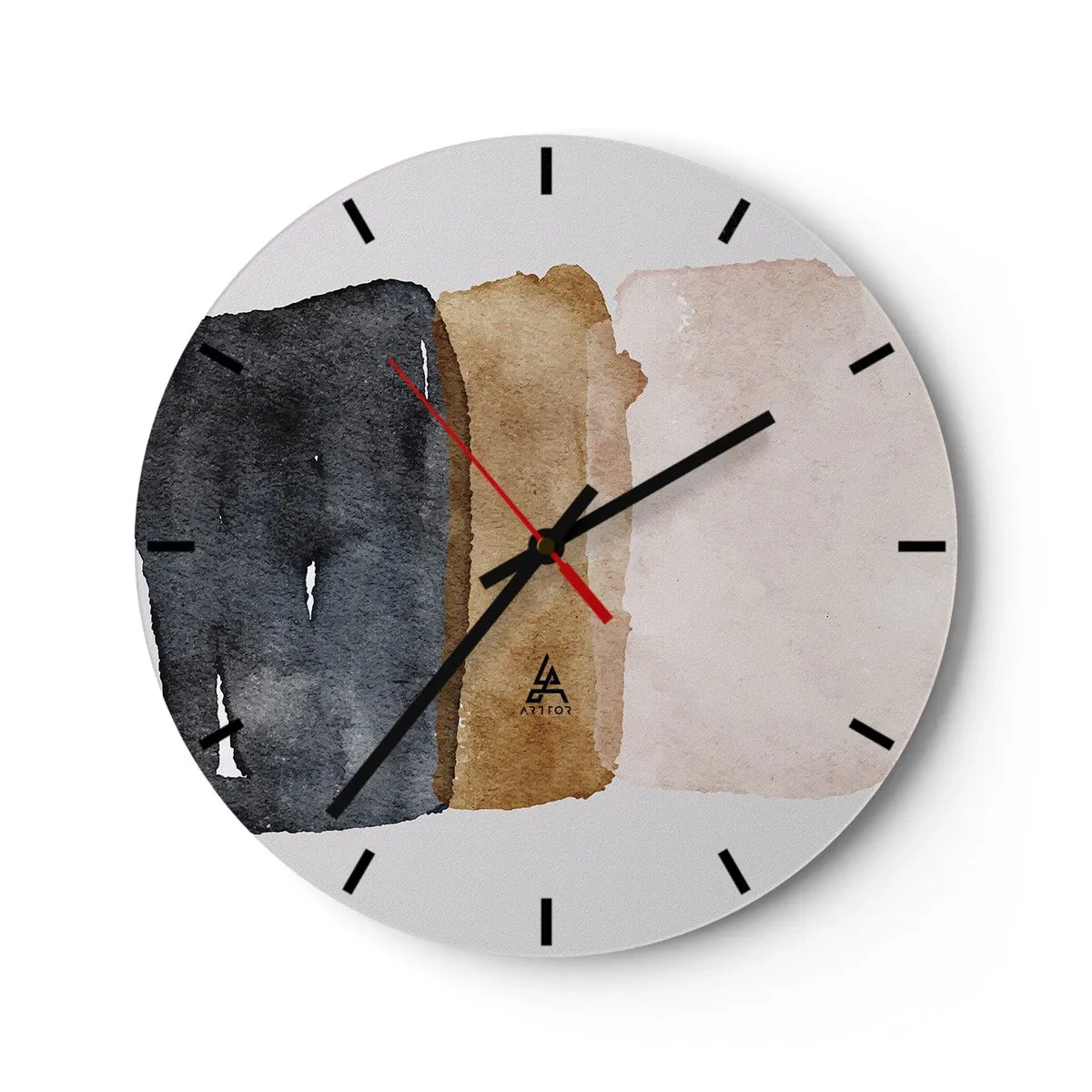 Wandklok - Klok - Drie aquarelstrepen in tinten zwart, bruin en beige - 30x30cm - De samenstelling van de kleuren van de aarde - Moderne wanddecoratie voor woonkamer, keuken en slaapkamer ARTTOR