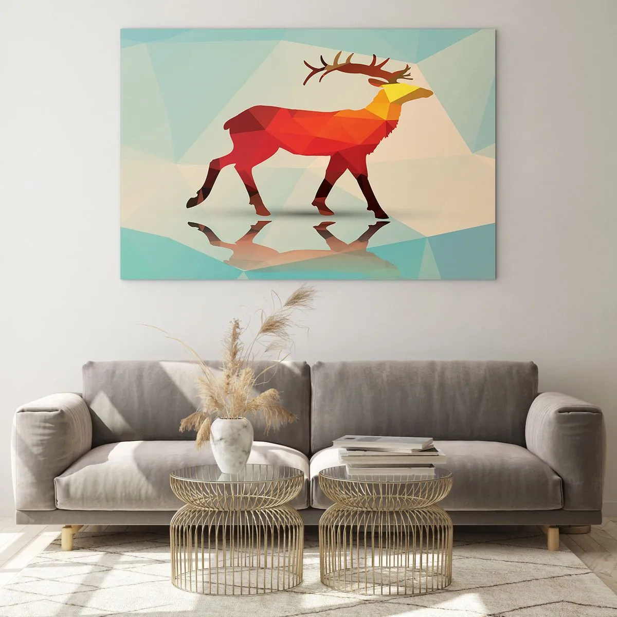 Schilderen op glas - Geometrische herten in kleurrijke abstractie - 70x50cm - Geometrische hert - Moderne wanddecoratie voor woonkamer en slaapkamer ARTTOR