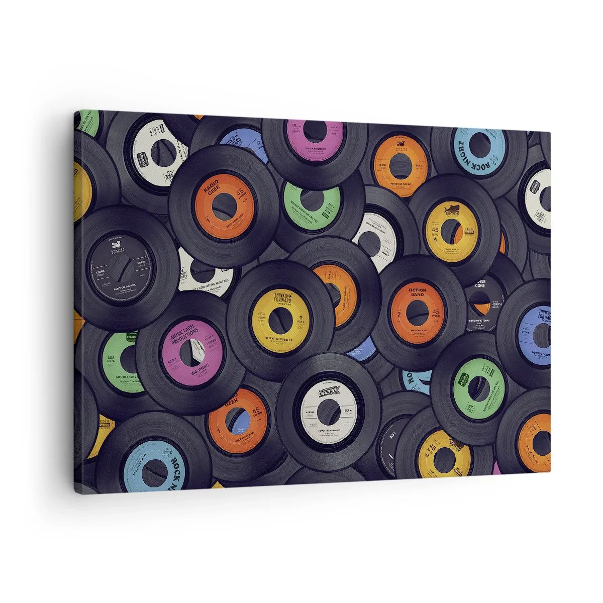 Schilderen op canvas - Kleurrijke vinyls op elkaar gestapeld - 70x50cm - De kleuren van de klassiekers - Moderne wanddecoratie voor woonkamer en slaapkamer ARTTOR