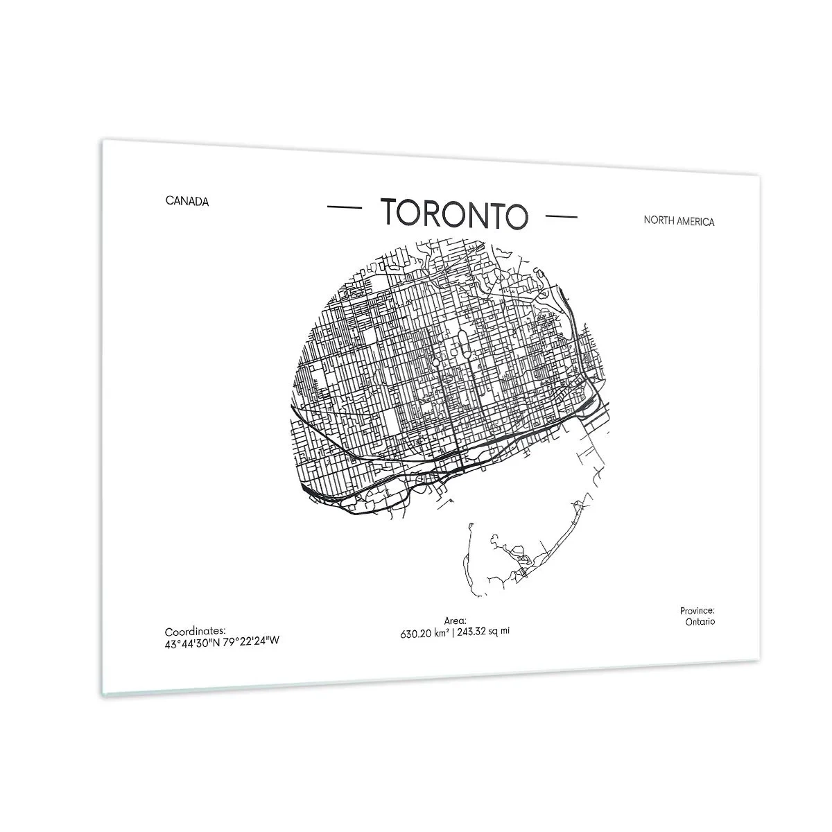 Schilderen op glas - Een minimalistische kaart van Toronto met een stratenpatroon. - 70x50cm - Anatomie van Toronto - Moderne wanddecoratie voor woonkamer en slaapkamer ARTTOR